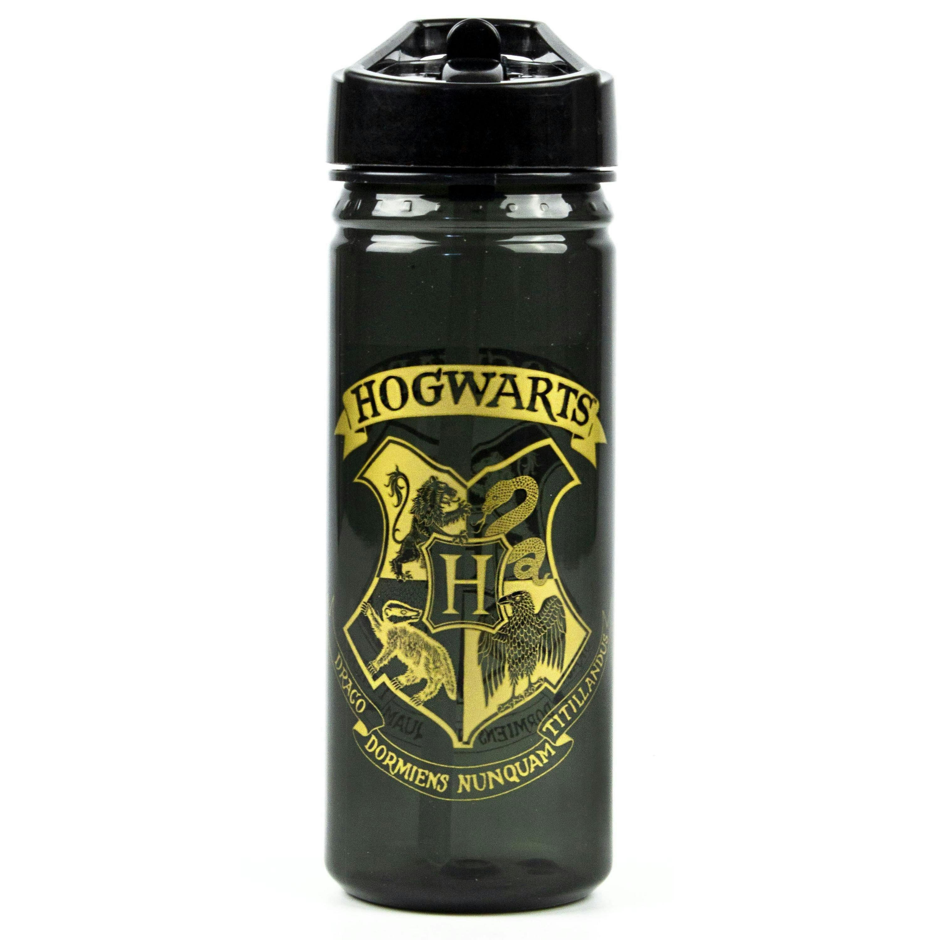 Harry Potter Unisex Kids Black Hogwarts Crest Print Straw Water Bottle (One Size) by Vanilla Underground , view 1 of 4