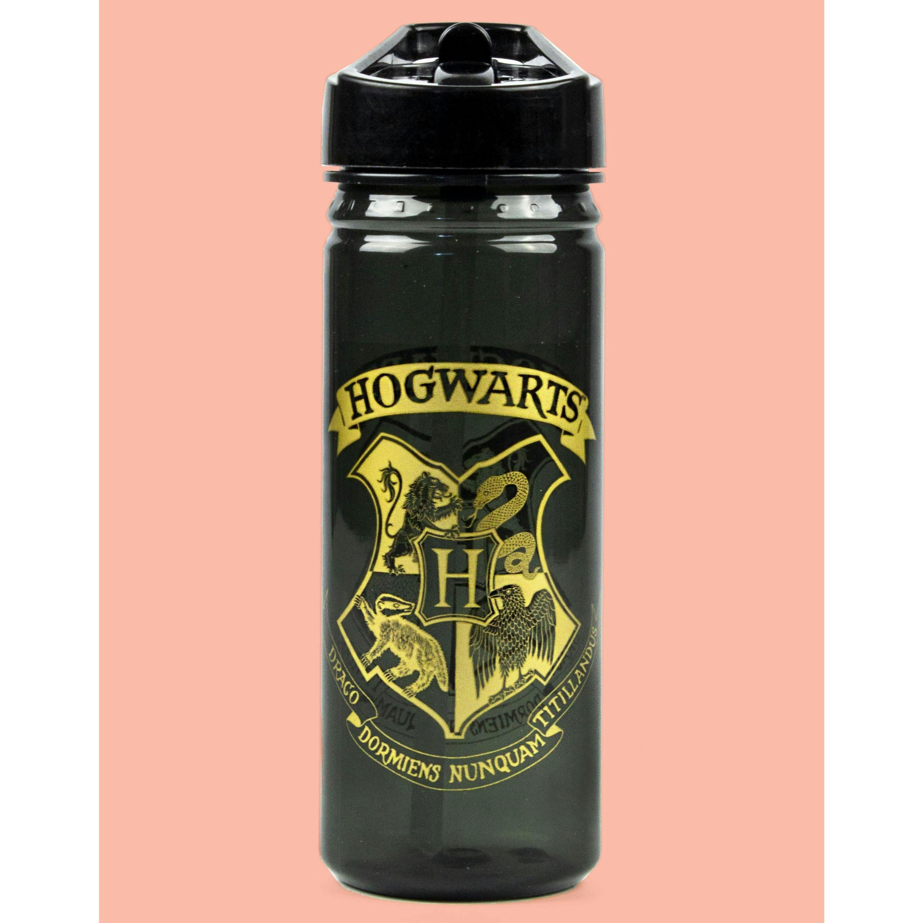 Harry Potter Unisex Kids Black Hogwarts Crest Print Straw Water Bottle (One Size) by Vanilla Underground , view 2 of 4