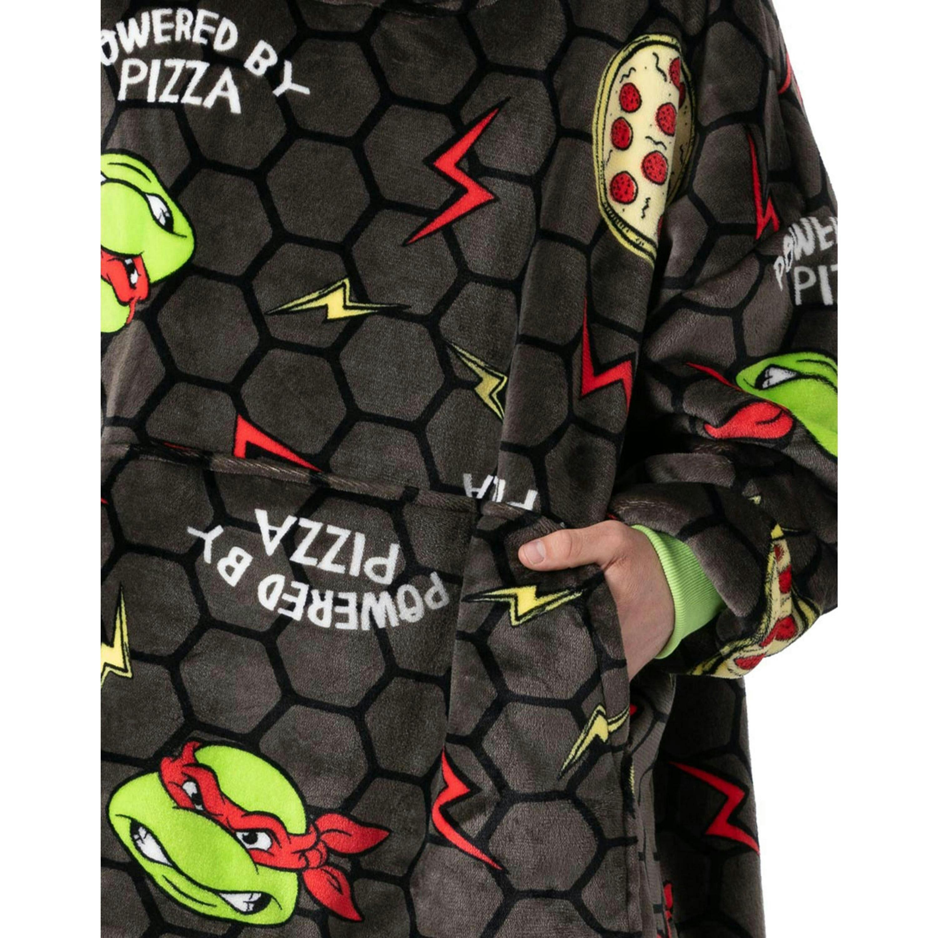 Teenage Mutant Ninja Turtles Mens Grey POWERED BY PIZZA Blanket Hoodie (One Size) by Vanilla Underground , view 5 of 6