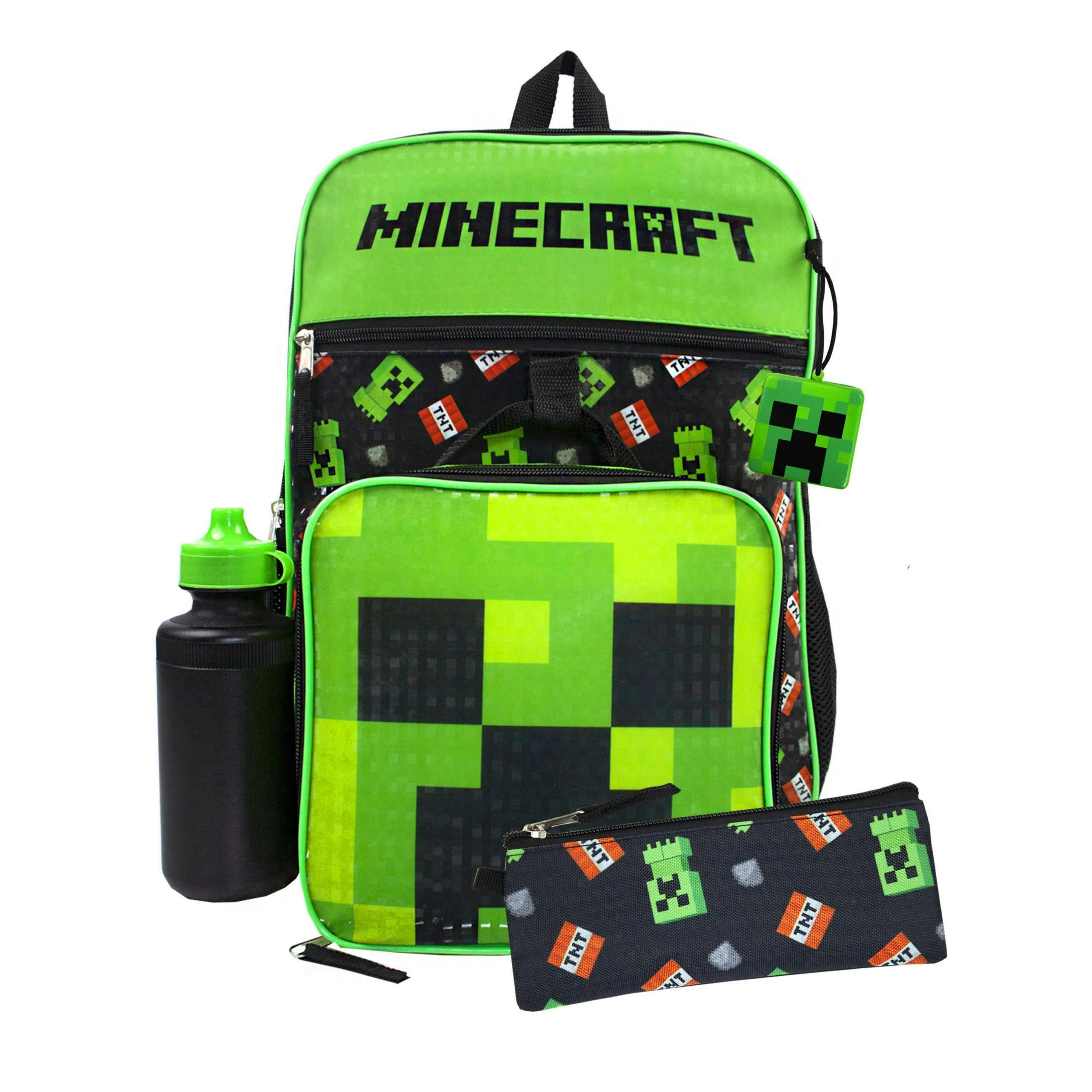 Minecraft Back pack set 5 Piece Boys Black Creeper & Tnt Graphics 5 Piece Backpack Set (One Size) by Vanilla Underground , view 1 of 6