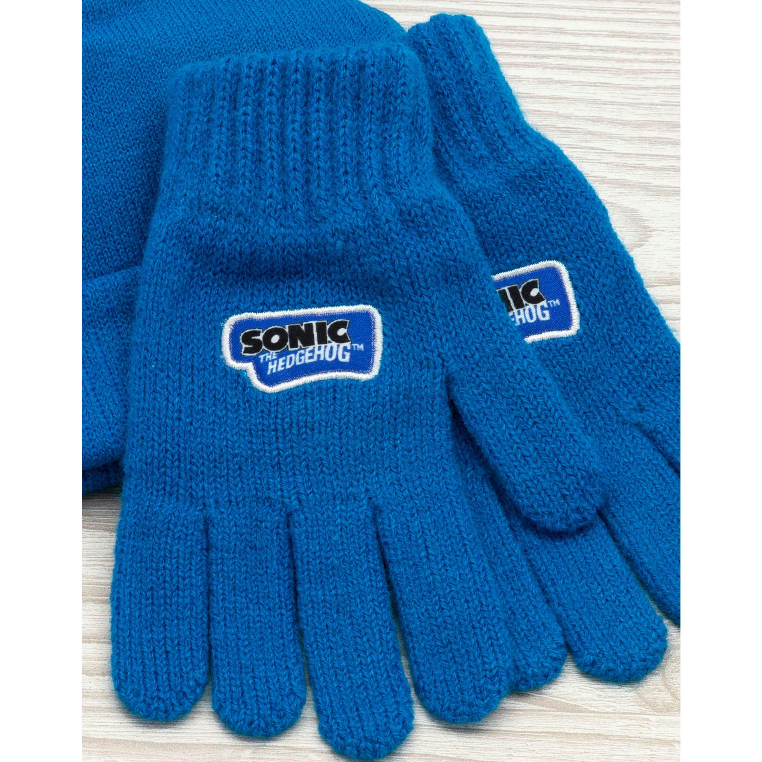 Sonic the Hedgehog Boys Blue Character Front Beanie and Gloves Set (One Size) by Vanilla Underground , view 3 of 6