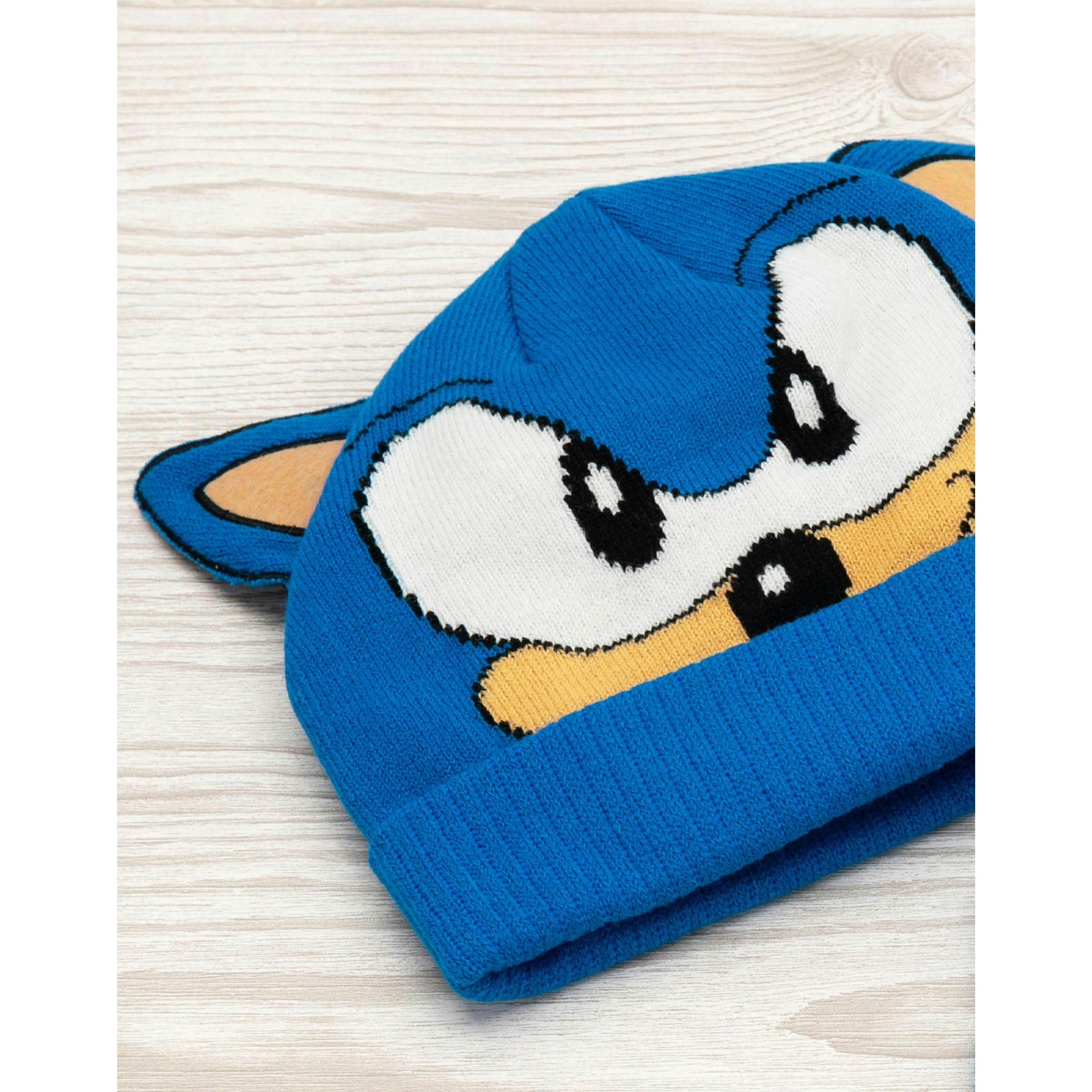 Sonic the Hedgehog Boys Blue Character Front Beanie and Gloves Set (One Size) by Vanilla Underground , view 4 of 6