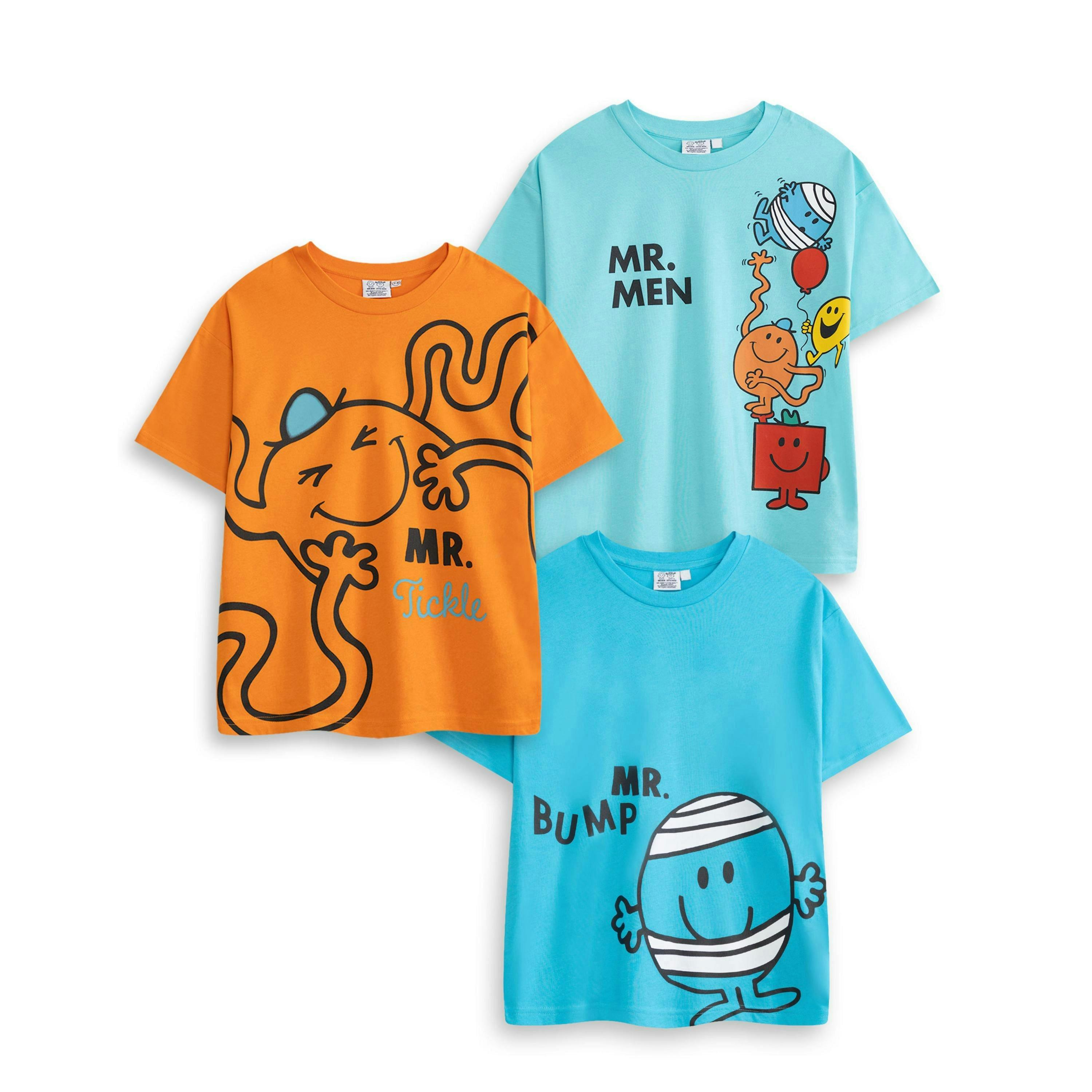 Mr. Men & Little Miss Boys Multicoloured Multi Character Multi-Pack of 3 Short-Sleeved T-Shirts by Vanilla Underground , view 1 of 6