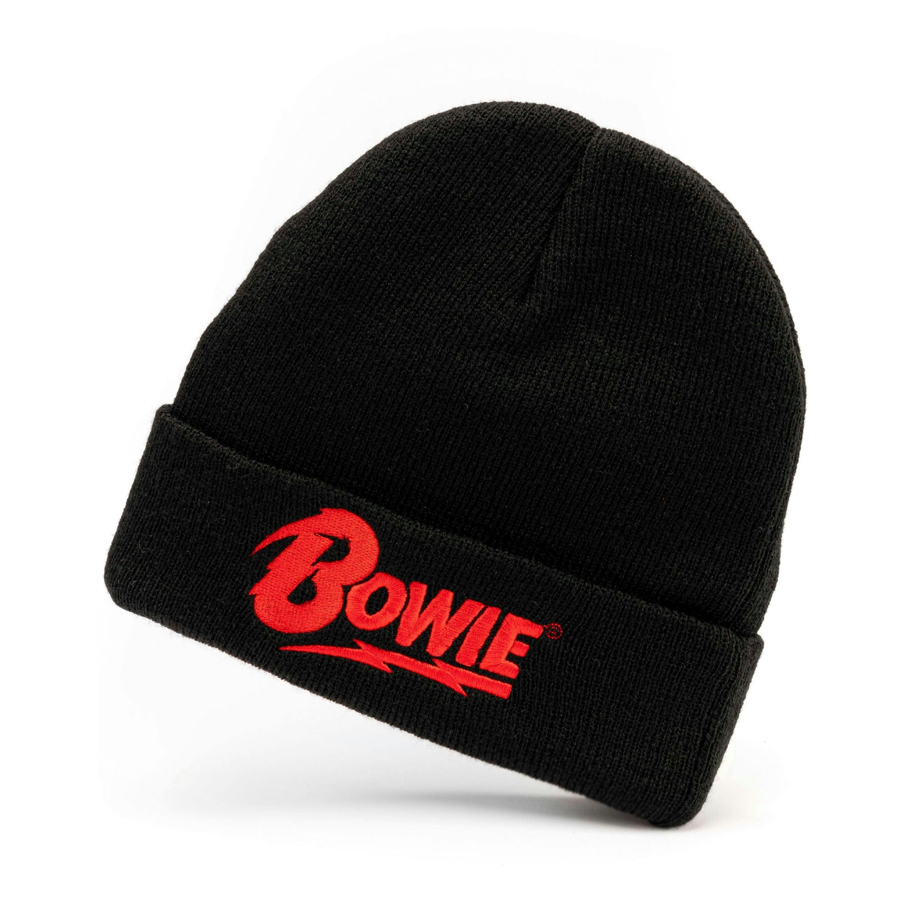 David Bowie Mens Black Logo Beanie Hat (One Size) by Vanilla Underground , view 1 of 5