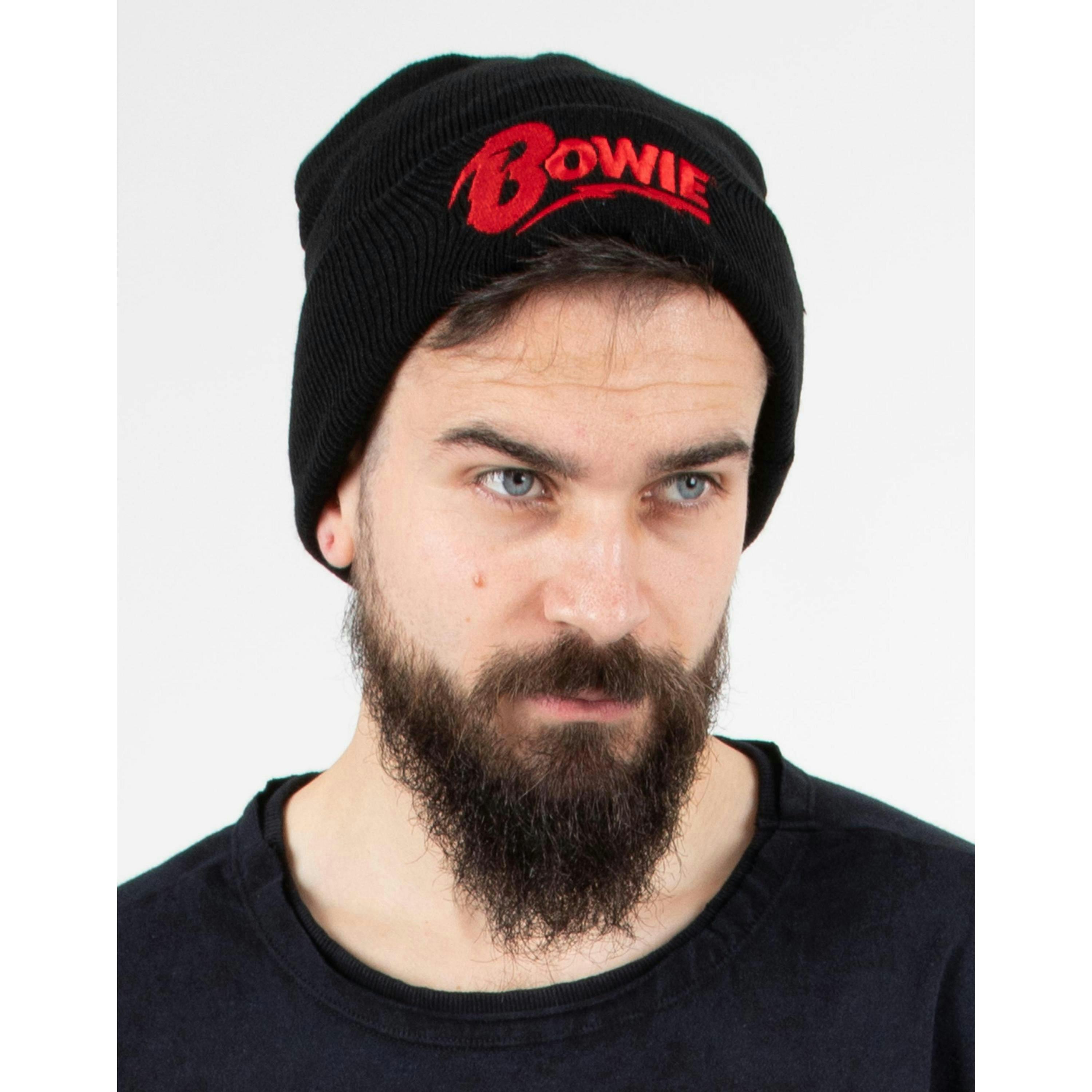 David Bowie Mens Black Logo Beanie Hat (One Size) by Vanilla Underground , view 2 of 5