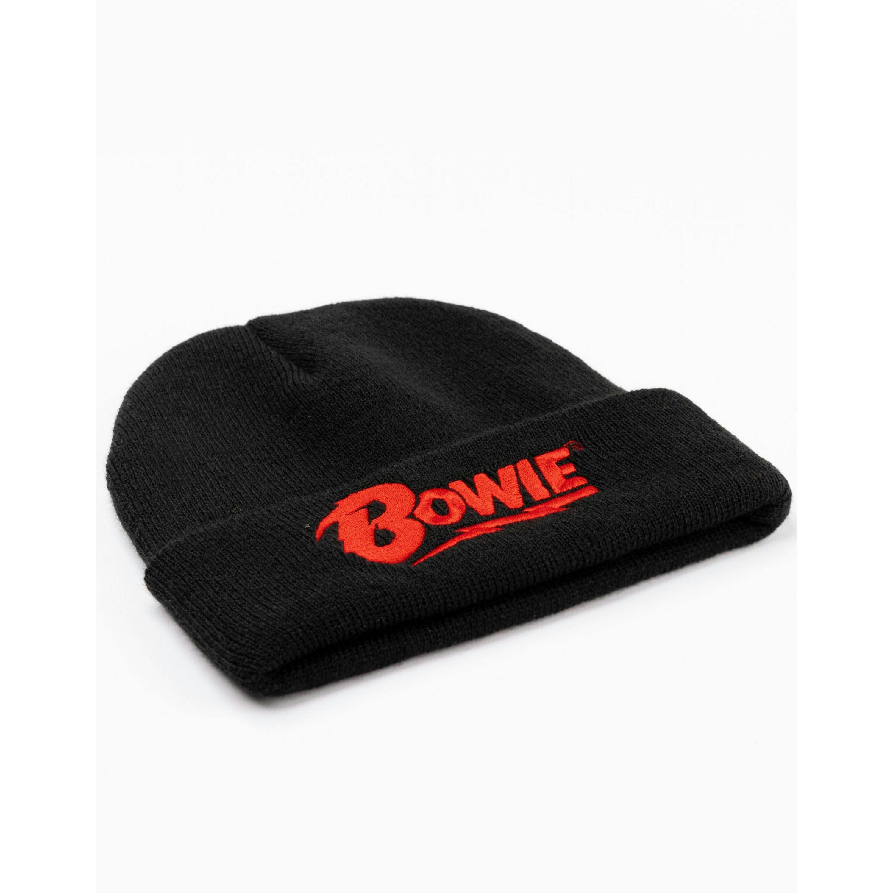 David Bowie Mens Black Logo Beanie Hat (One Size) by Vanilla Underground , view 3 of 5