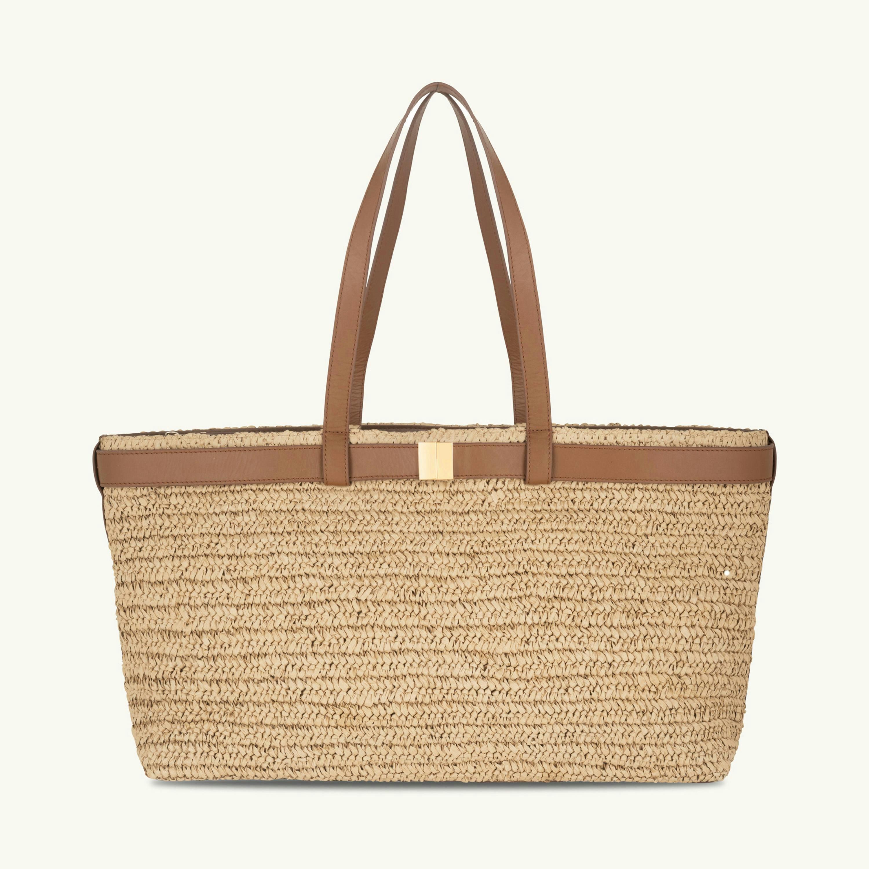 The Esme Raffia Tote Bag with Leather Trim , view 1 of 6