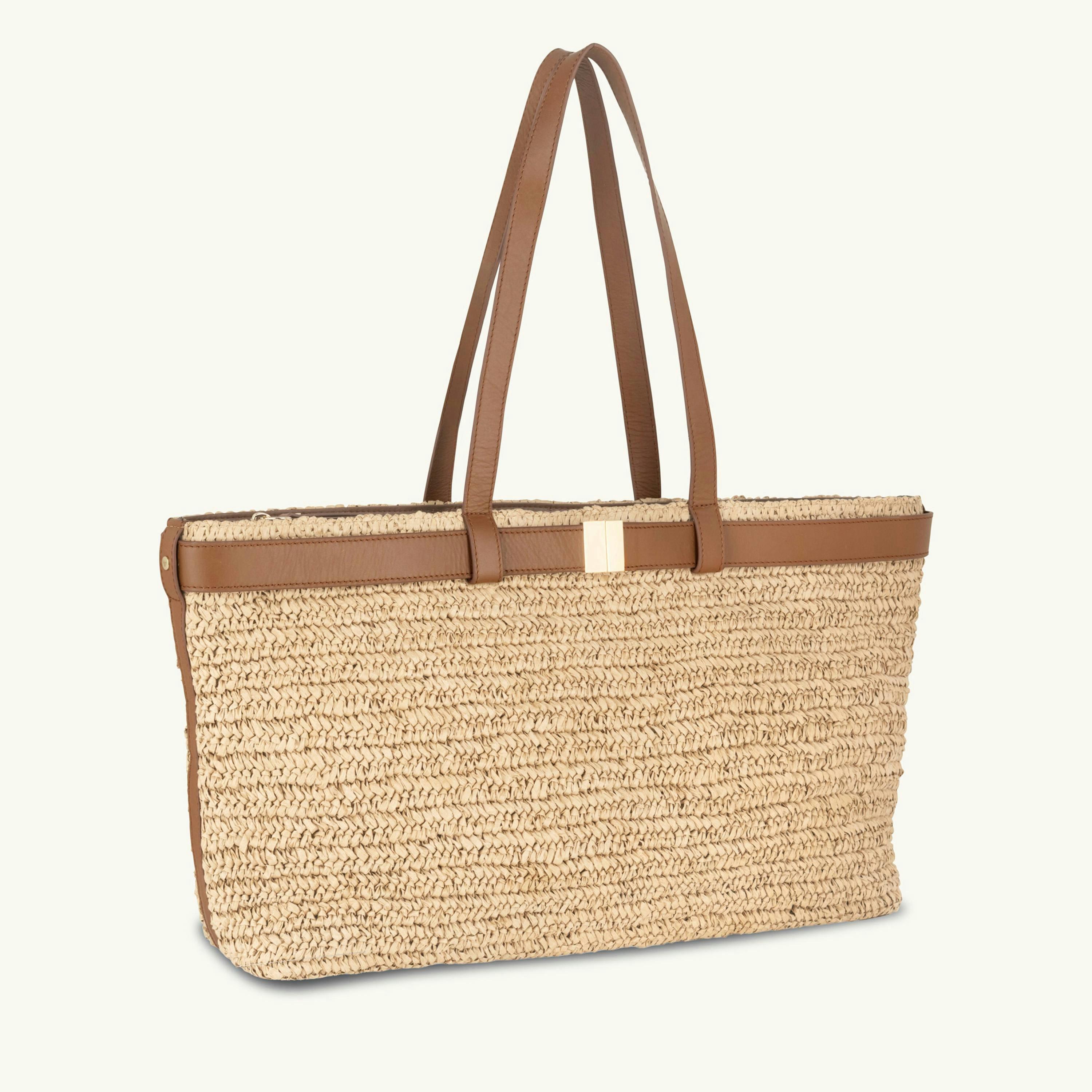 The Esme Raffia Tote Bag with Leather Trim , view 5 of 6