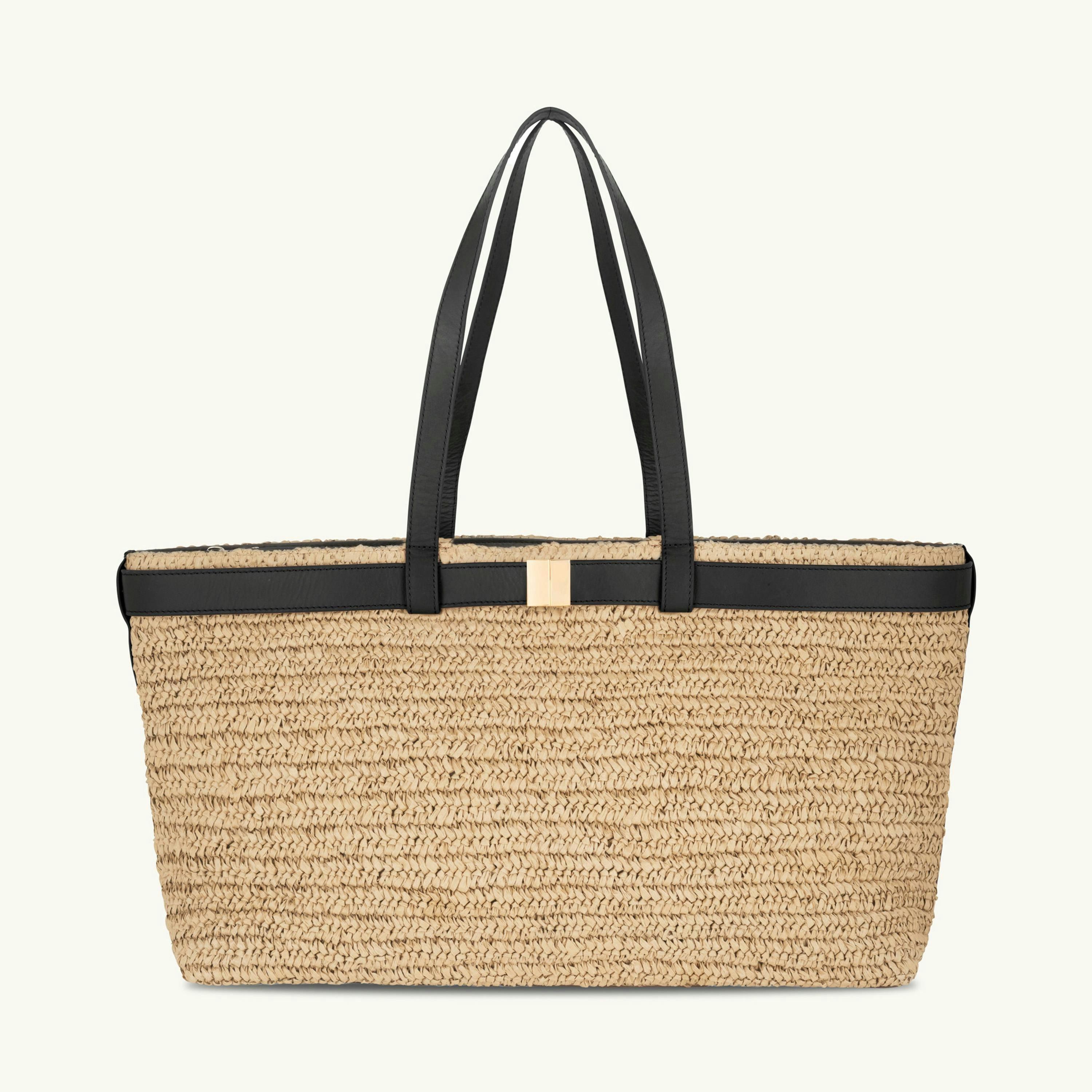 The Esme Raffia Tote Bag with Leather Trim , view 1 of 6