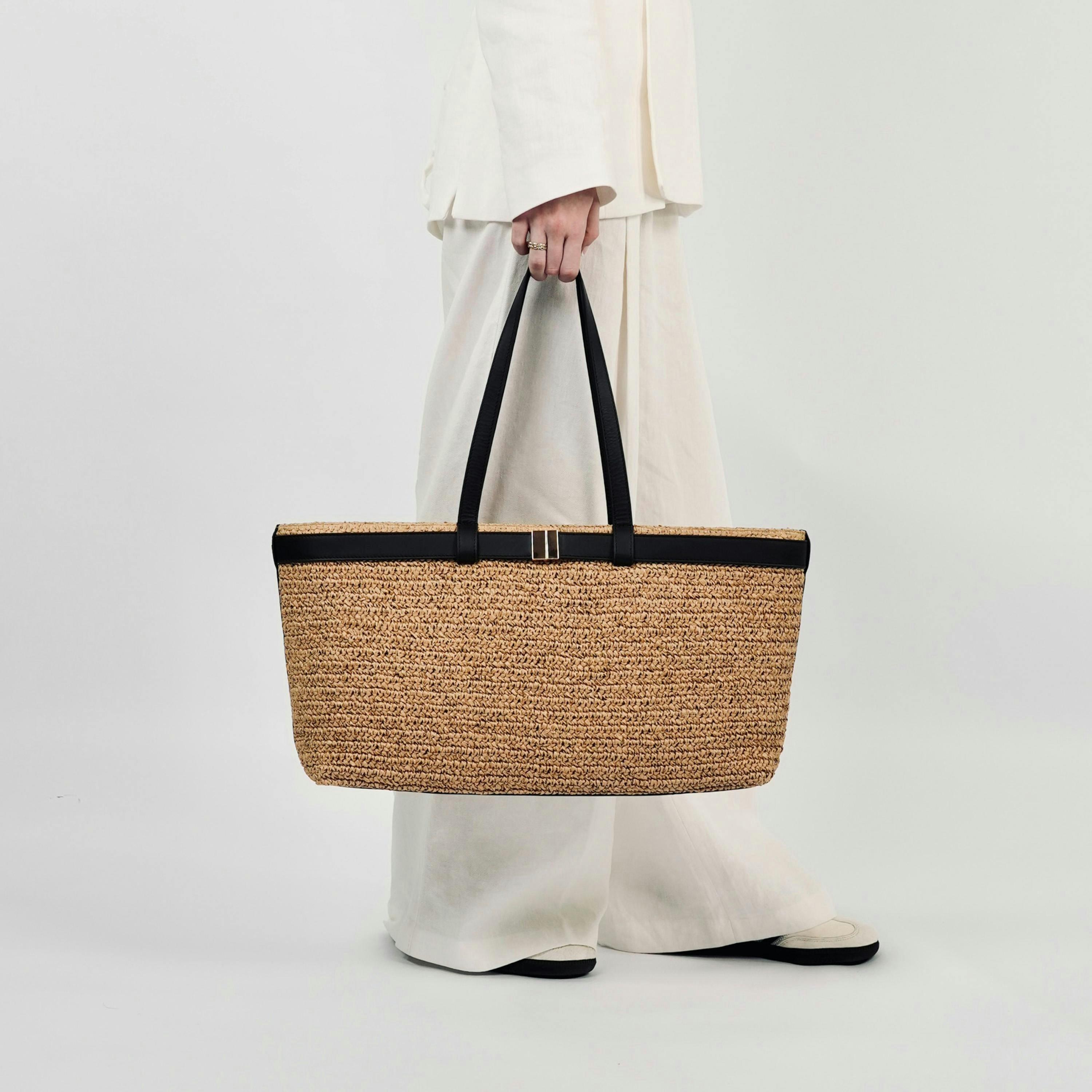 The Esme Raffia Tote Bag with Leather Trim , view 2 of 6