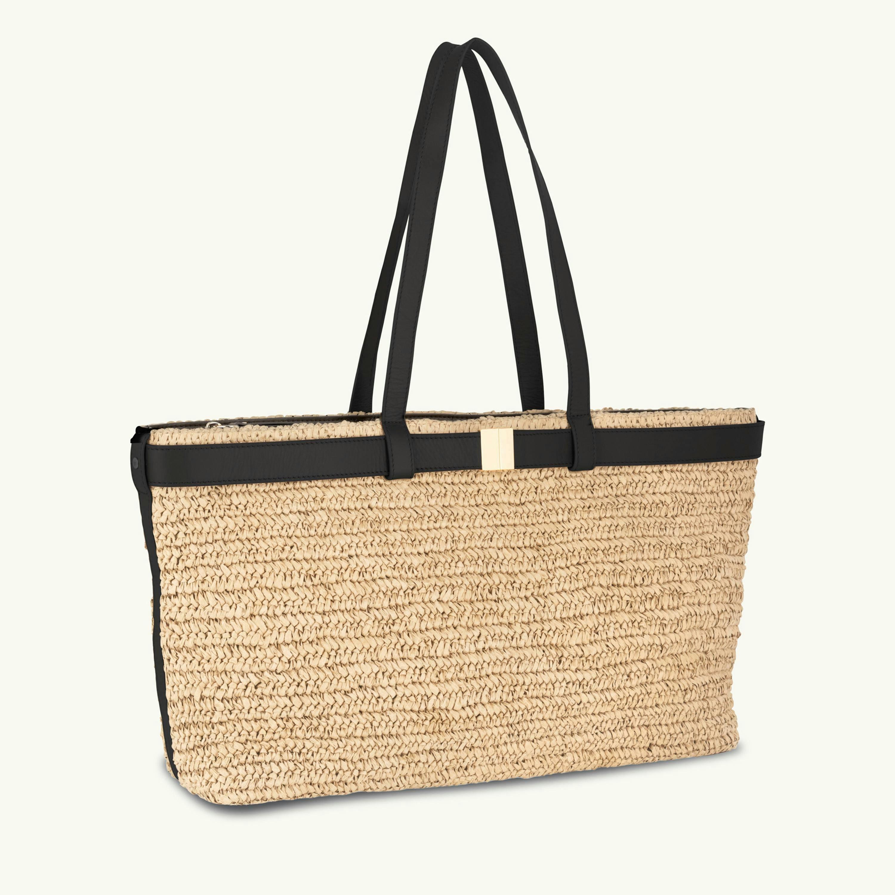 The Esme Raffia Tote Bag with Leather Trim , view 5 of 6