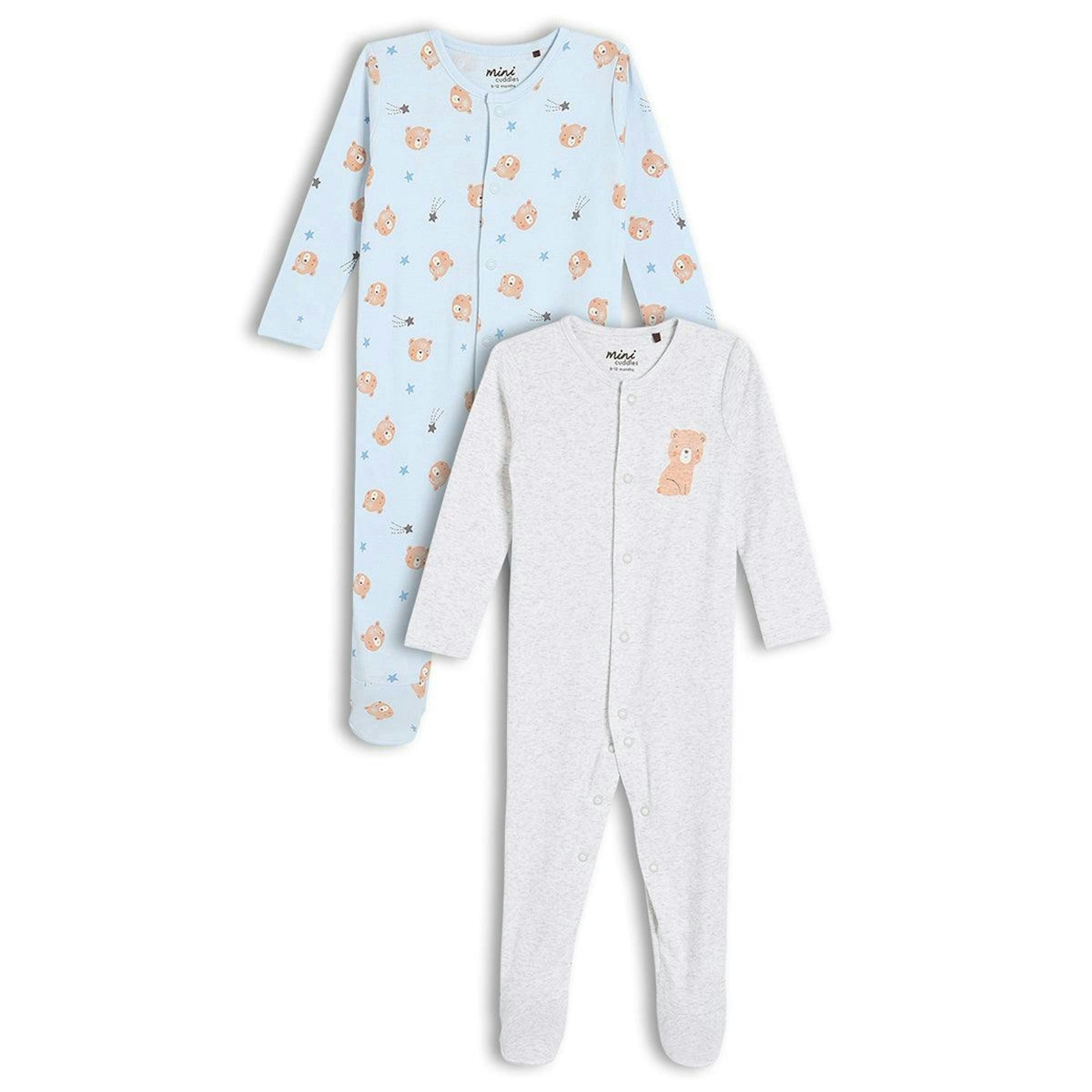 Baby Boys 2pk Teddy Bear Printed Sleepsuits, Multicolour , view 1 of 6