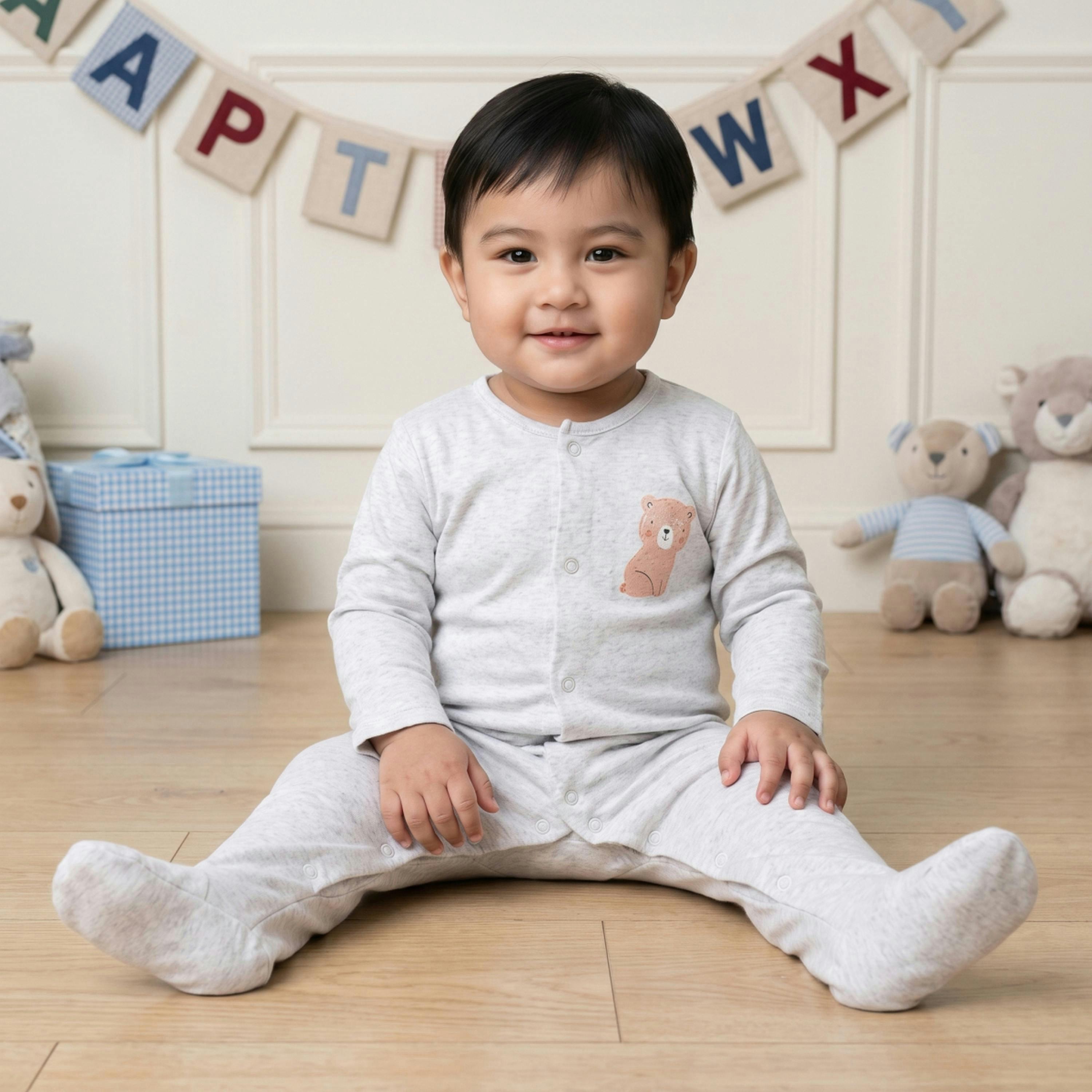 Baby Boys 2pk Teddy Bear Printed Sleepsuitss, Multicolour , view 4 of 6