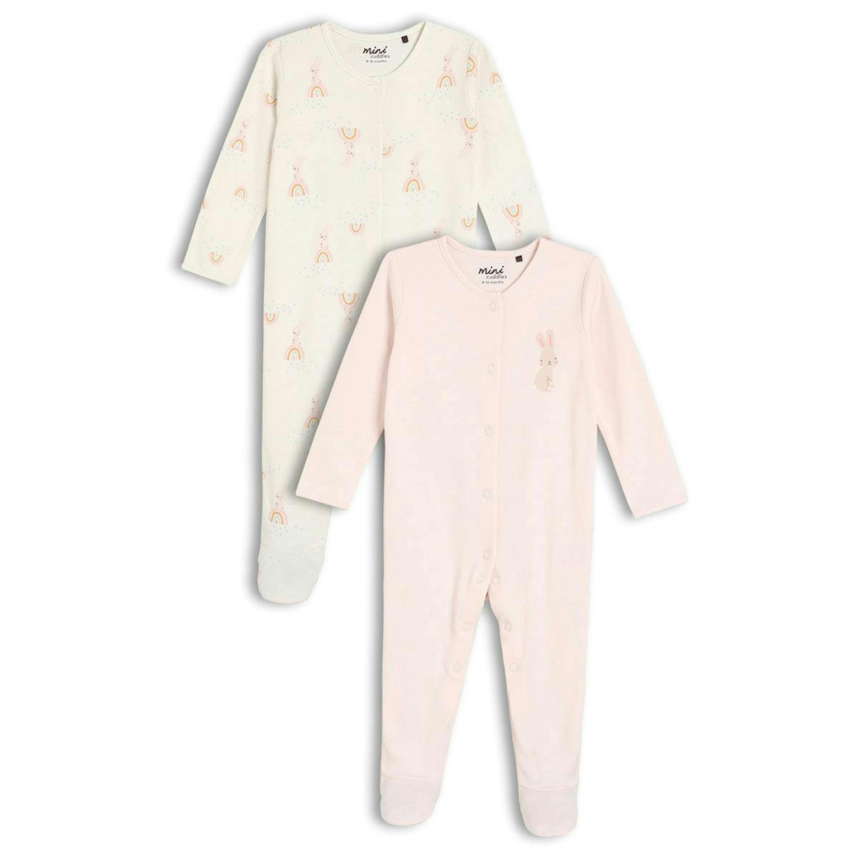 Baby Girls 2pk Rainbow Printed Sleepsuits, Multicolour , view 1 of 6