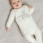 Baby Unisex Zebra Embroidered Sleepsuits, Cream