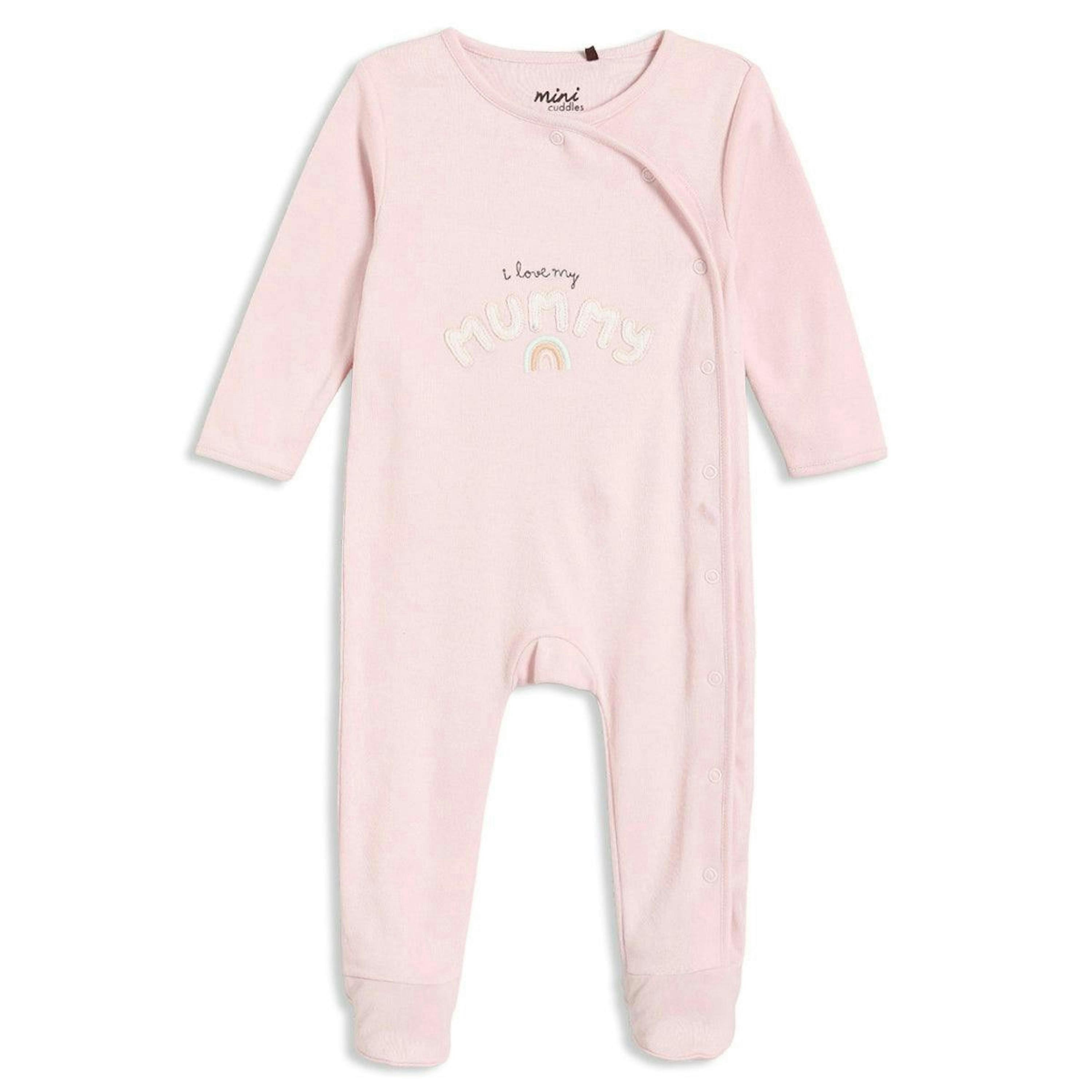 Baby Girls Typographic Sleepsuit, Pink , view 1 of 6