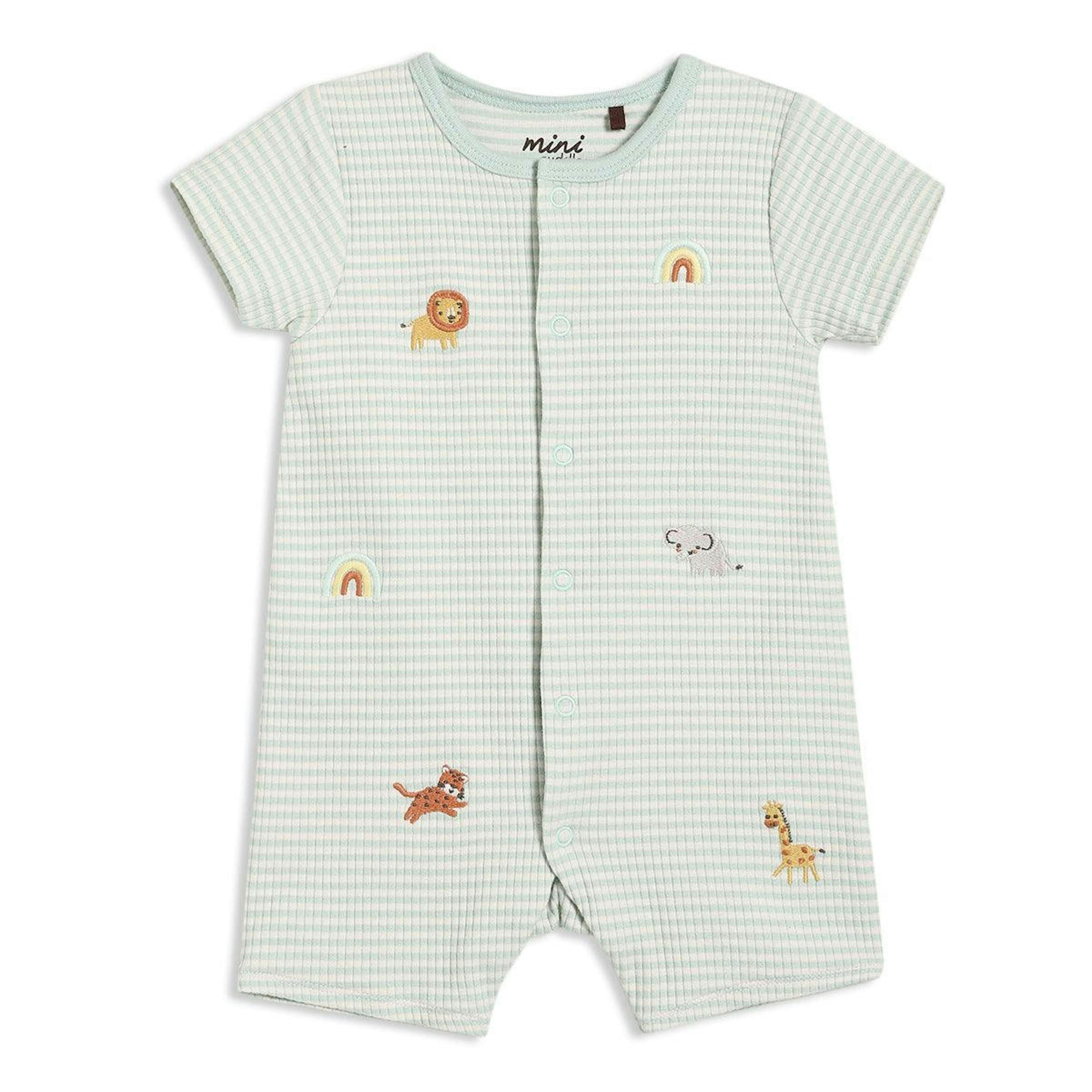 Baby Unisex Animal Embroidered Romper, Mint , view 1 of 6