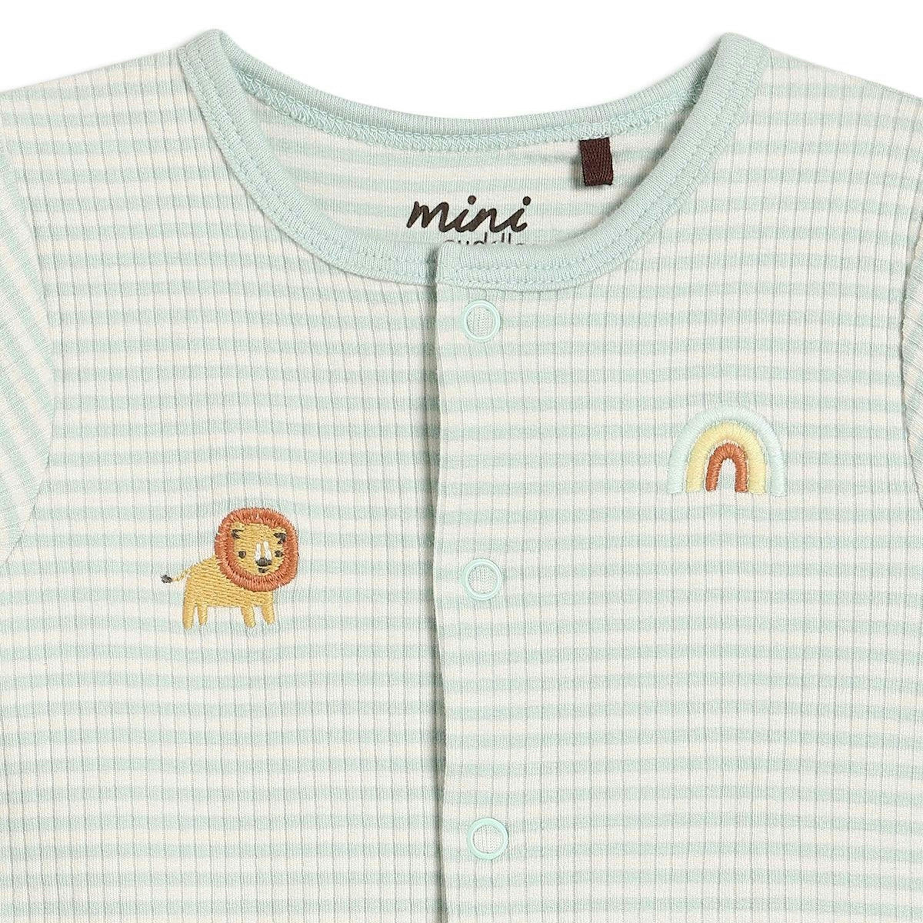 Baby Unisex Animal Embroidered Romper, Mint , view 3 of 6