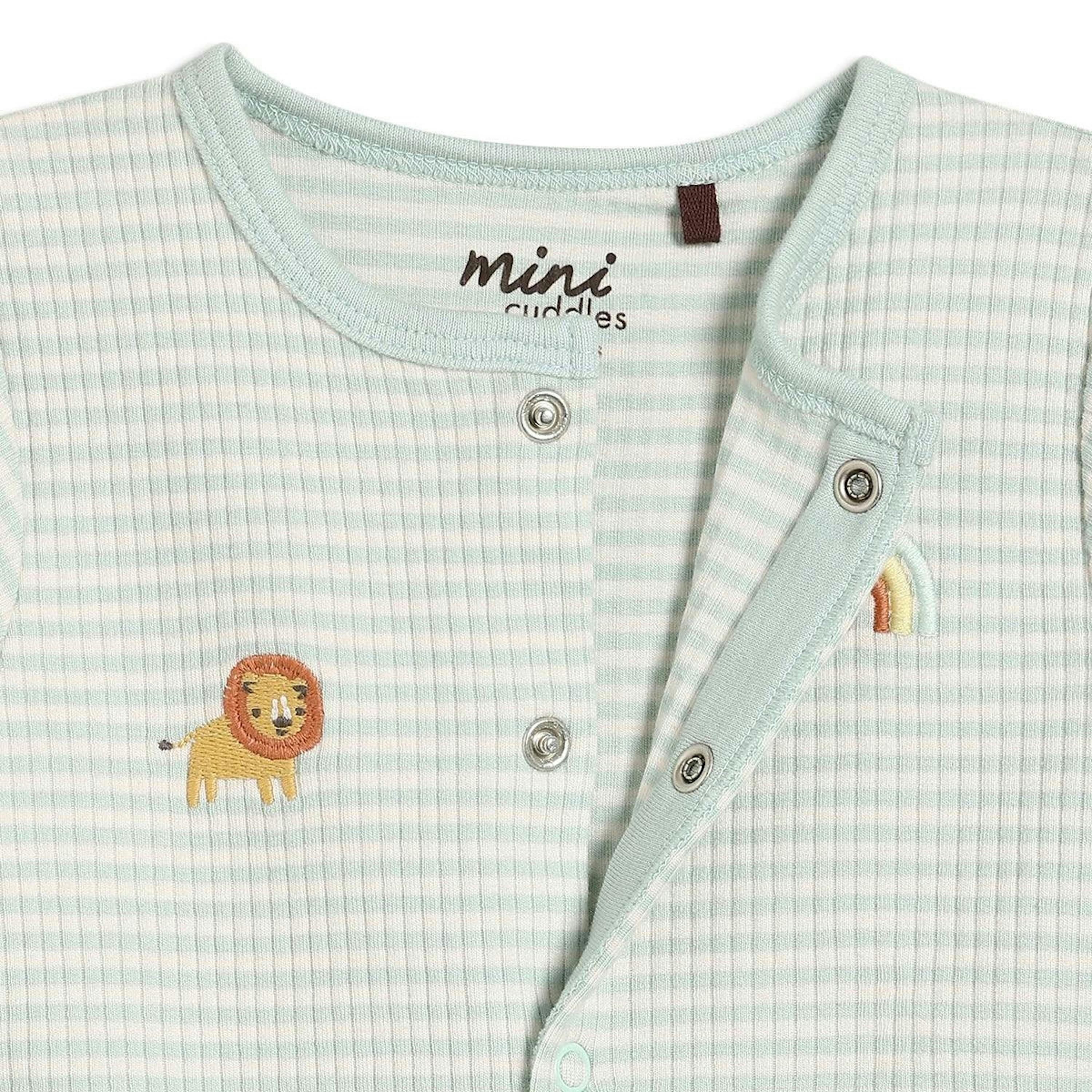 Baby Unisex Animal Embroidered Romper, Mint , view 4 of 6