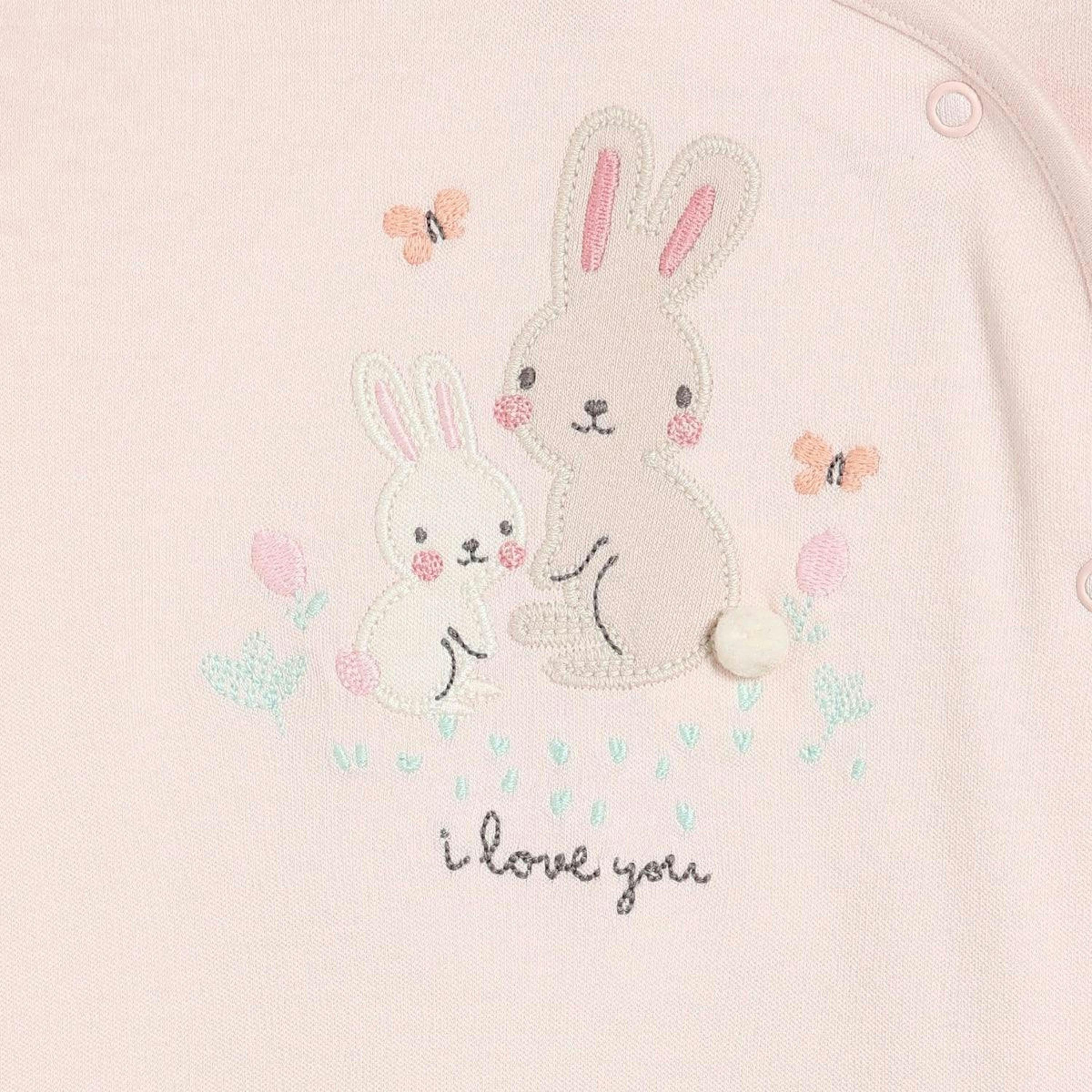 Baby Girls Rabbit Embroidered Sleepsuits, Pink , view 5 of 5