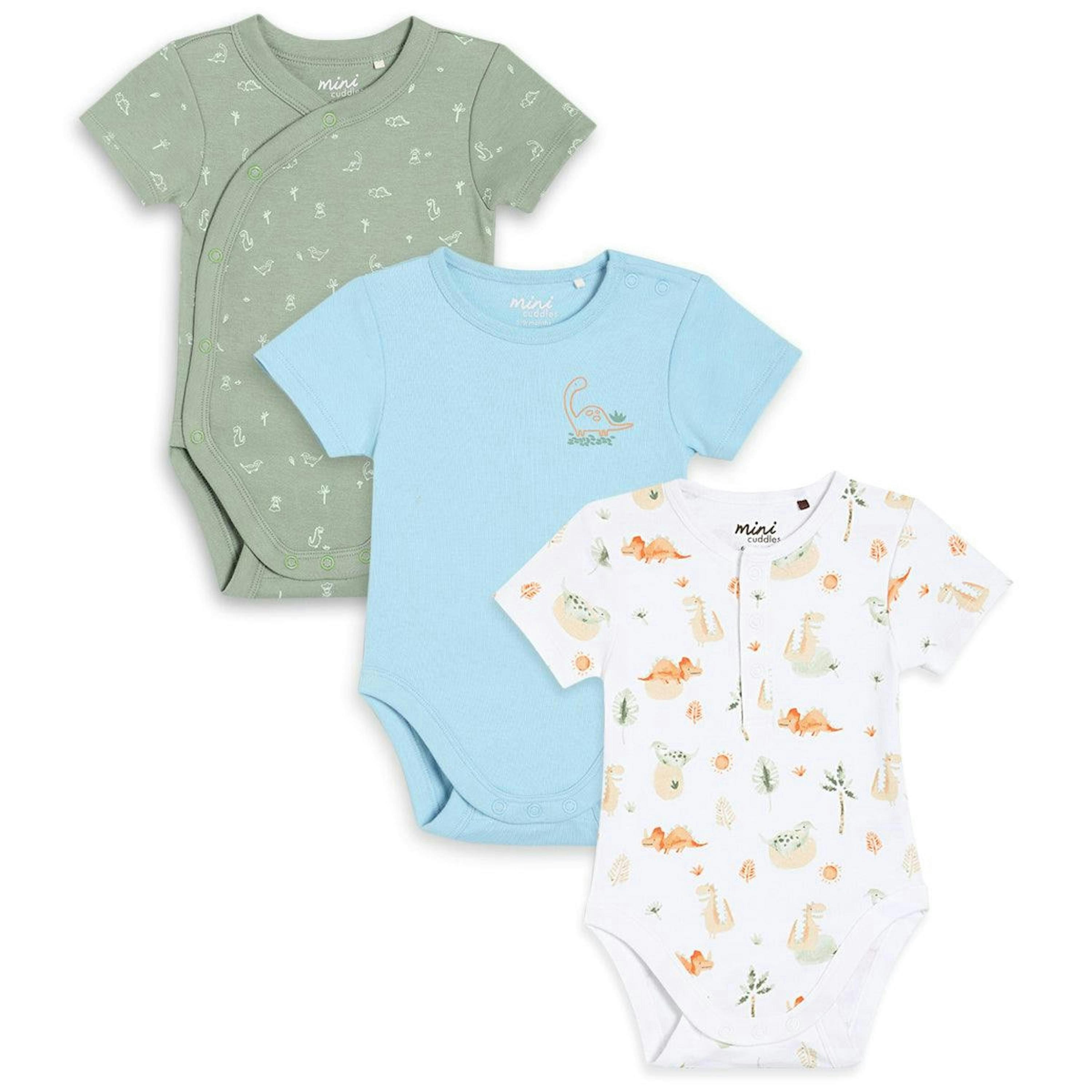 Baby Boys 3pk Dinosaur Print Bodysuits, Multicolour , view 1 of 5
