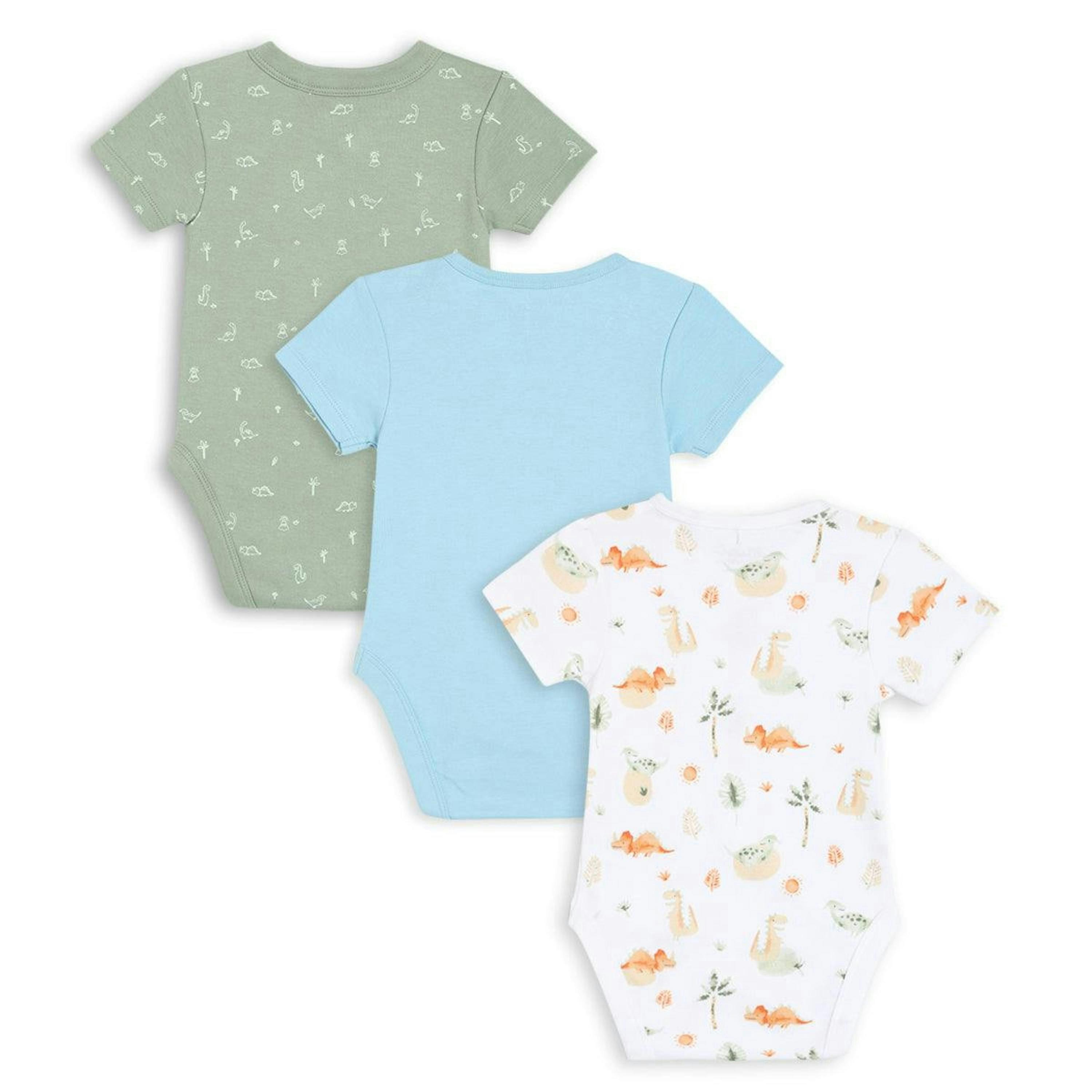 Baby Boys 3pk Dinosaur Print Bodysuits, Multicolour , view 2 of 5