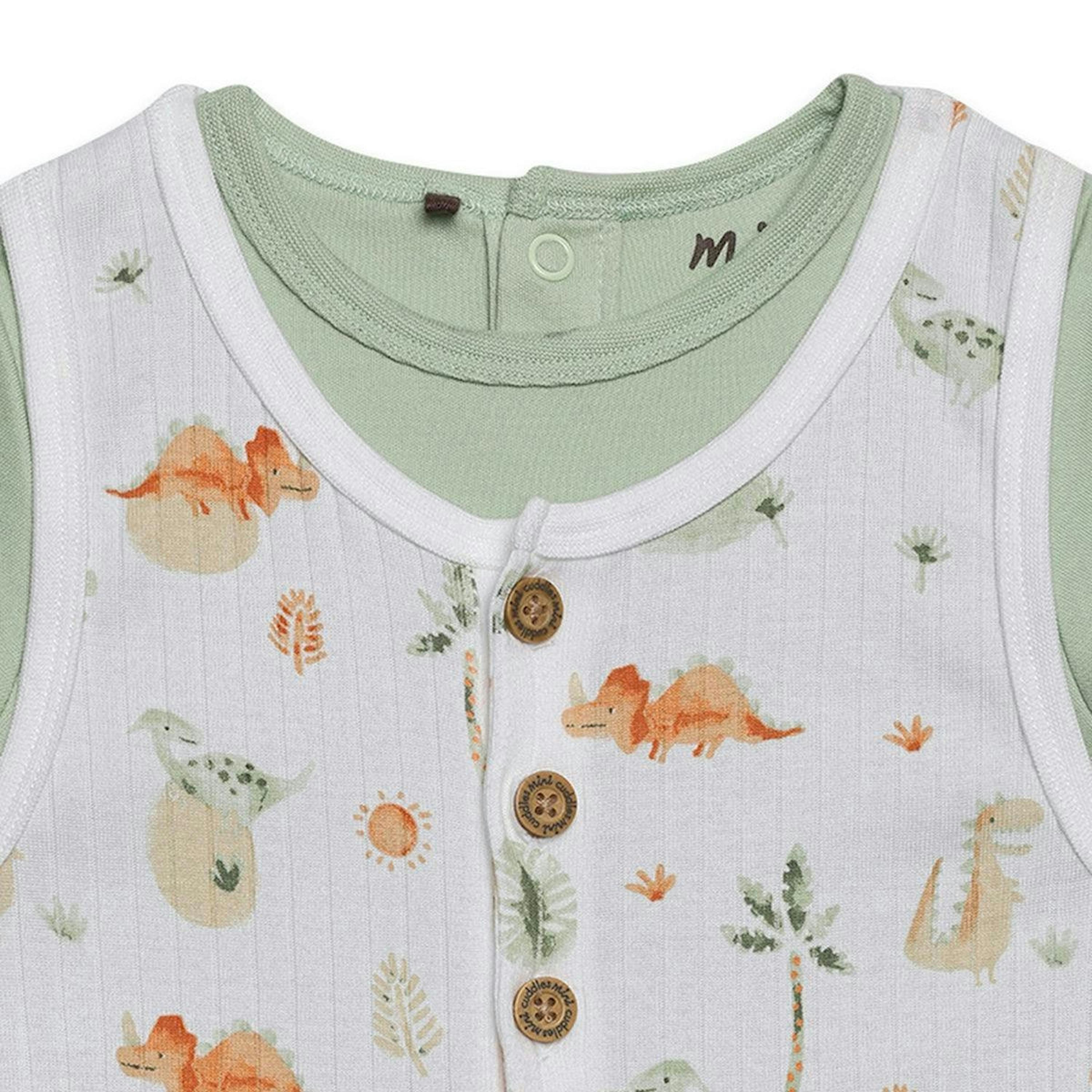 Baby Boys Dinosaur Printed Dungaree Set With Matching Cap, Multicolour , view 3 of 6