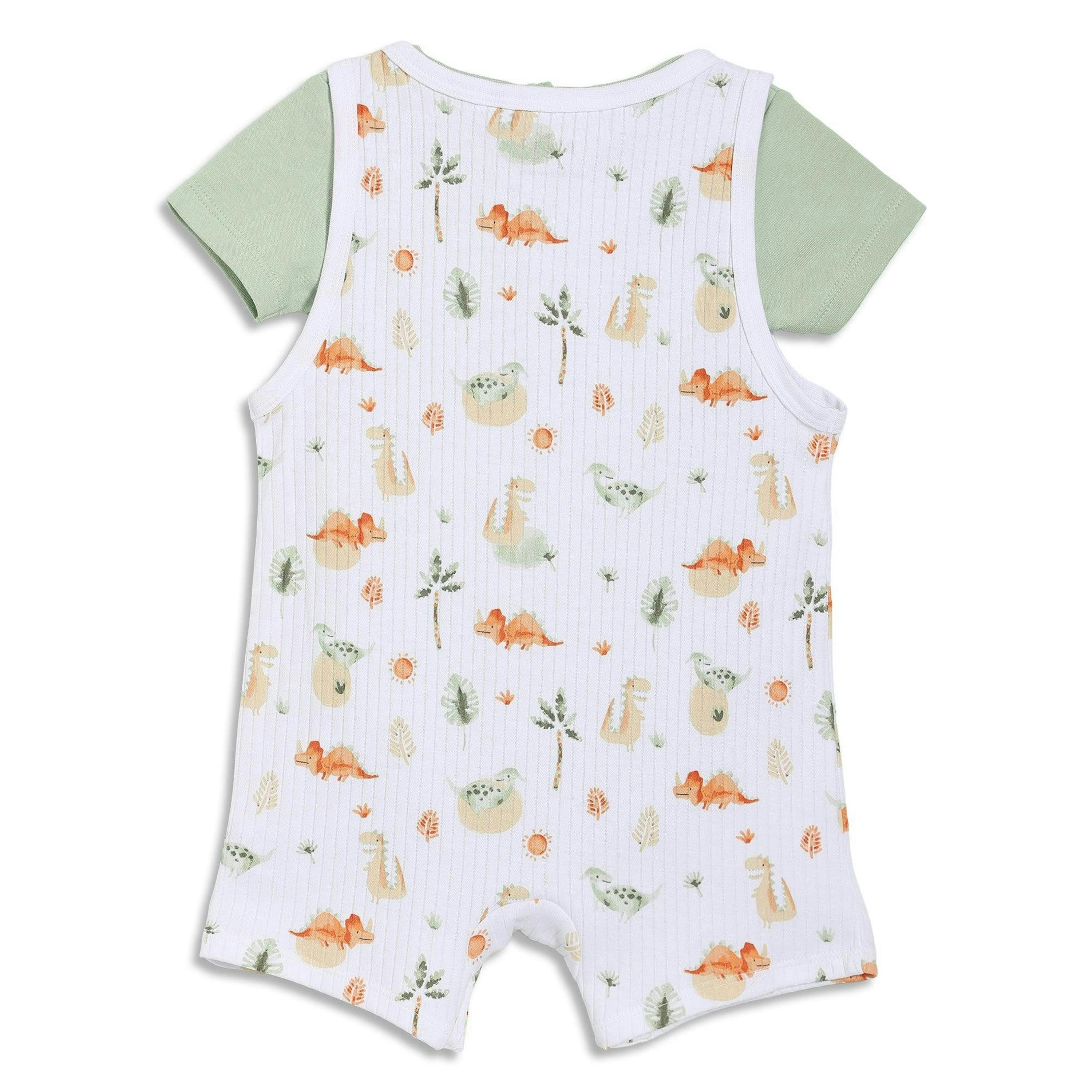 Baby Boys Dinosaur Printed Dungaree Set With Matching Cap, Multicolour , view 4 of 6