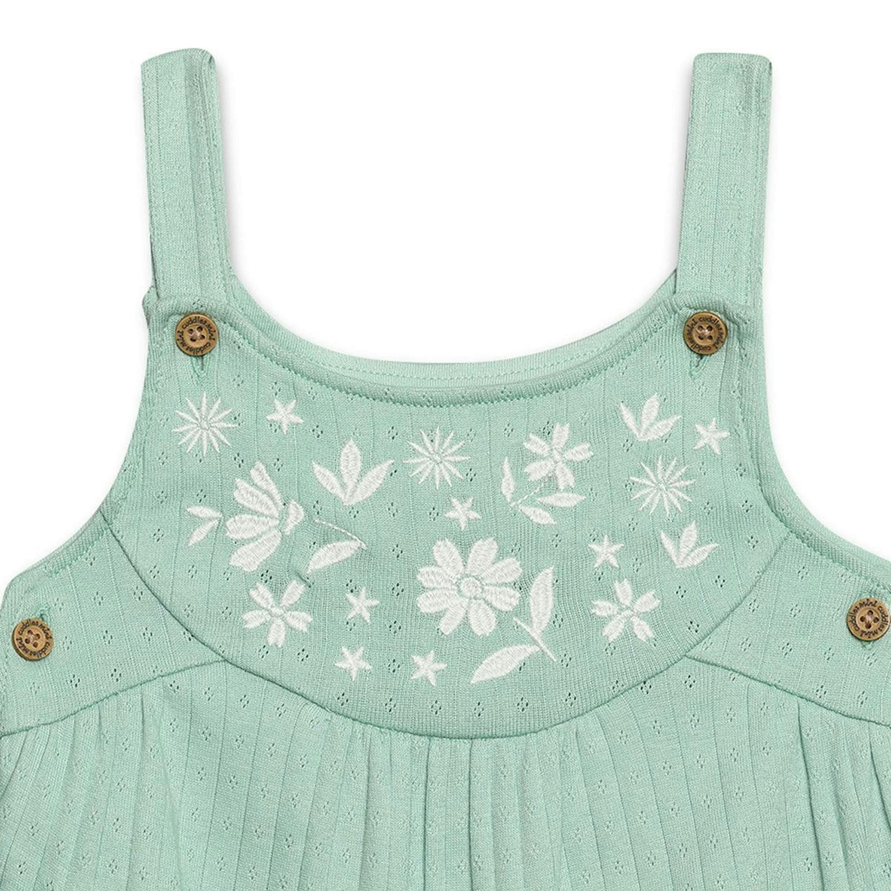 Baby Girls Floral Embroidered Dungaree Set, Mint Green , view 4 of 6