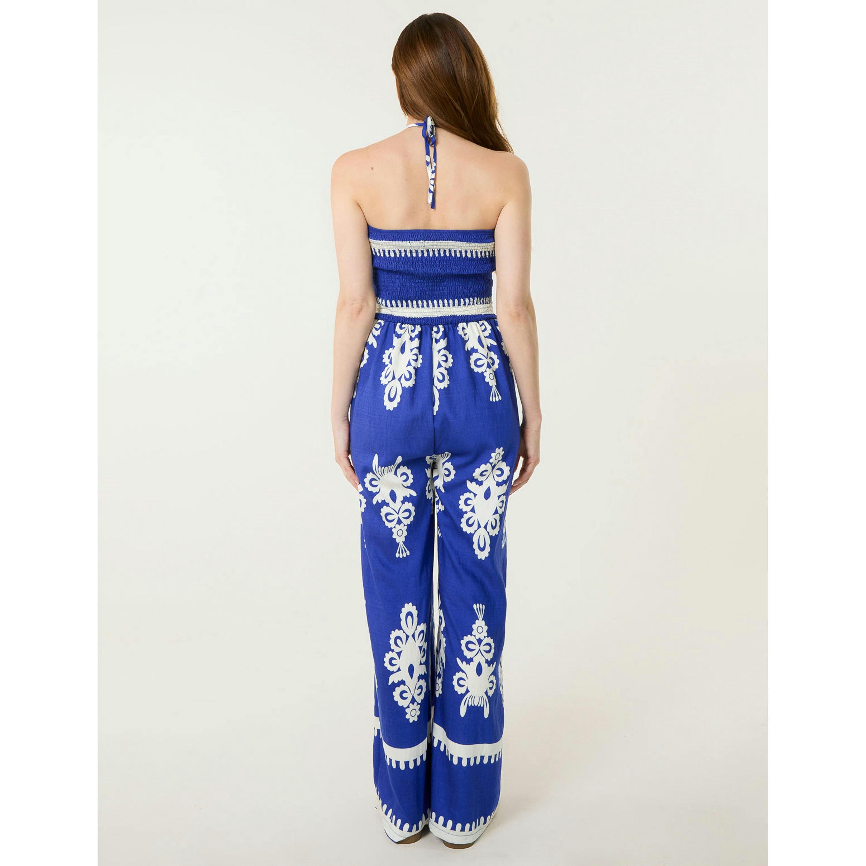Blue Vanilla Halter Neck Shirred Waist Jumpsuit  in Blue , view 2 of 4