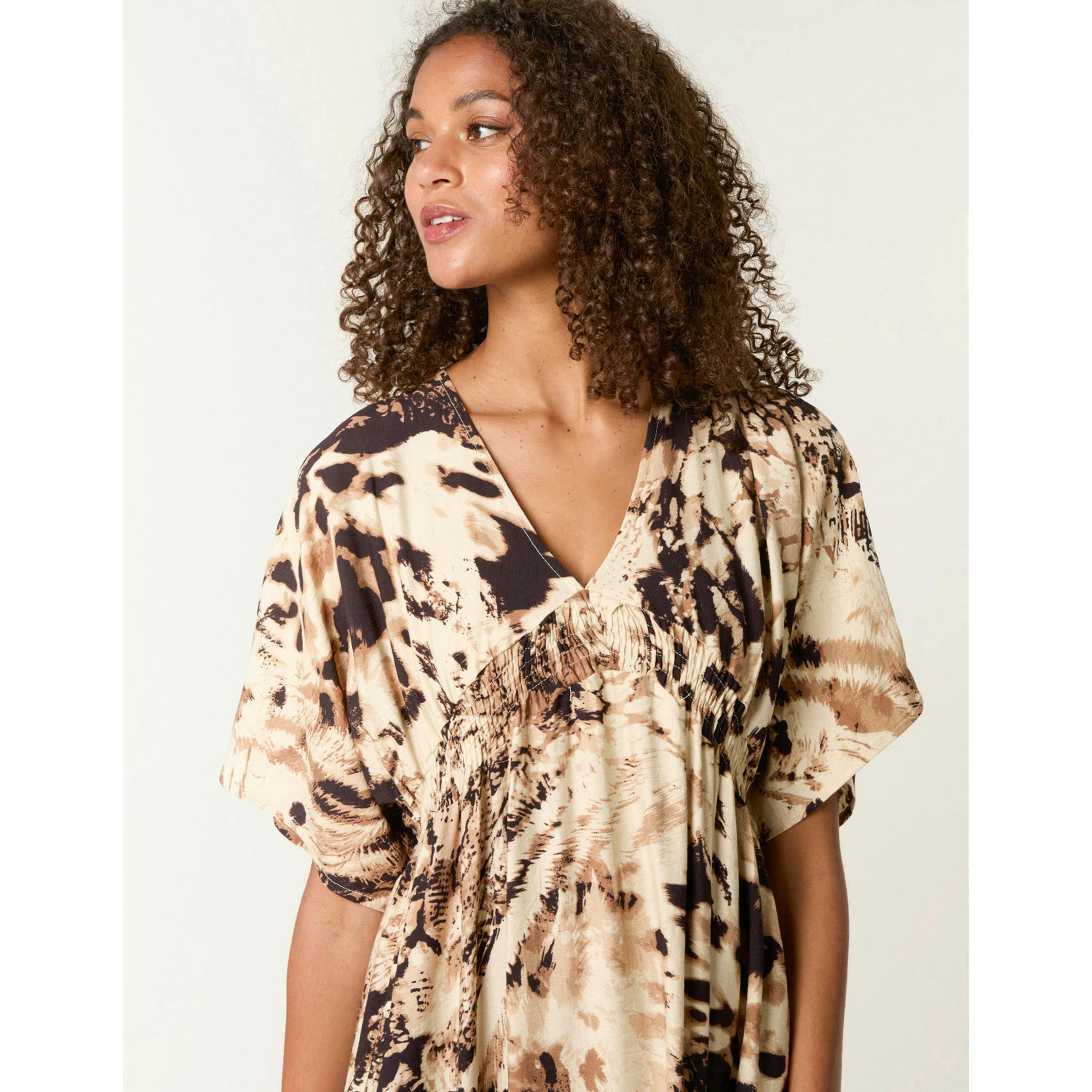 Blue Vanilla Abstract Animal Print Dress  in Brown , view 2 of 4