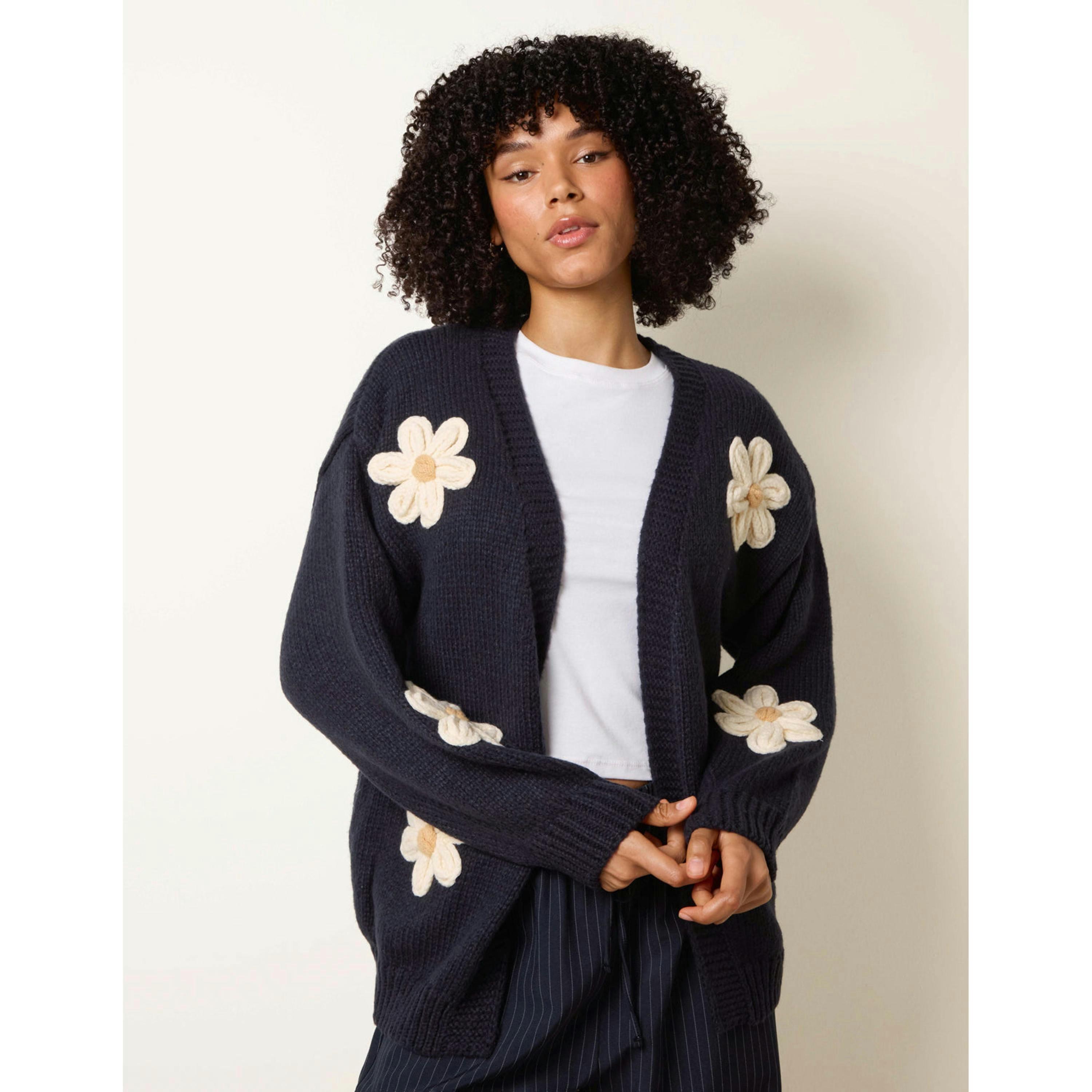 Blue Vanilla Daisy Large Flower Cardigan   in  Navy , view 1 of 4