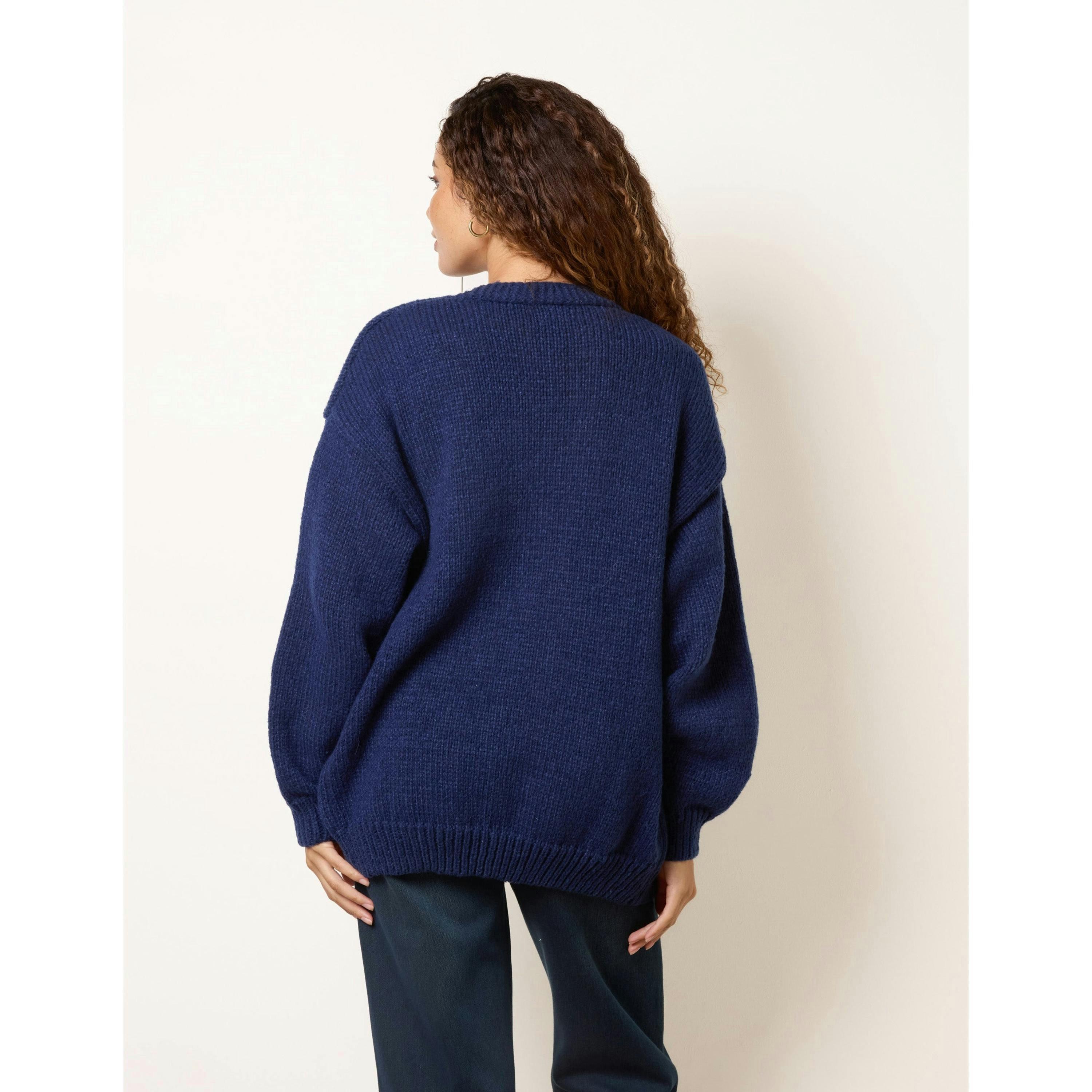 Blue Vanilla Daisy Large Flower Cardigan  in Navy , view 2 of 4
