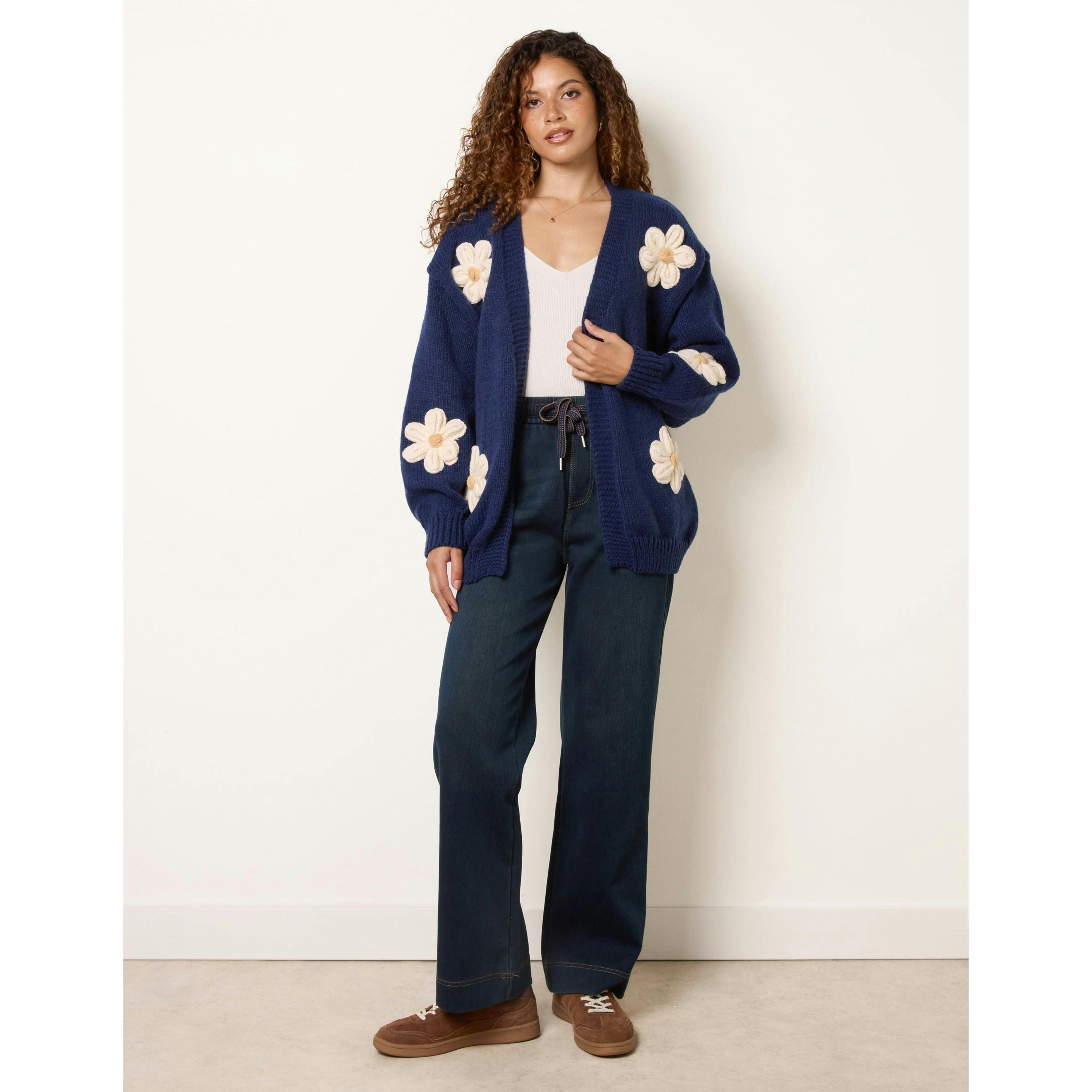 Blue Vanilla Daisy Large Flower Cardigan  in Navy , view 4 of 4