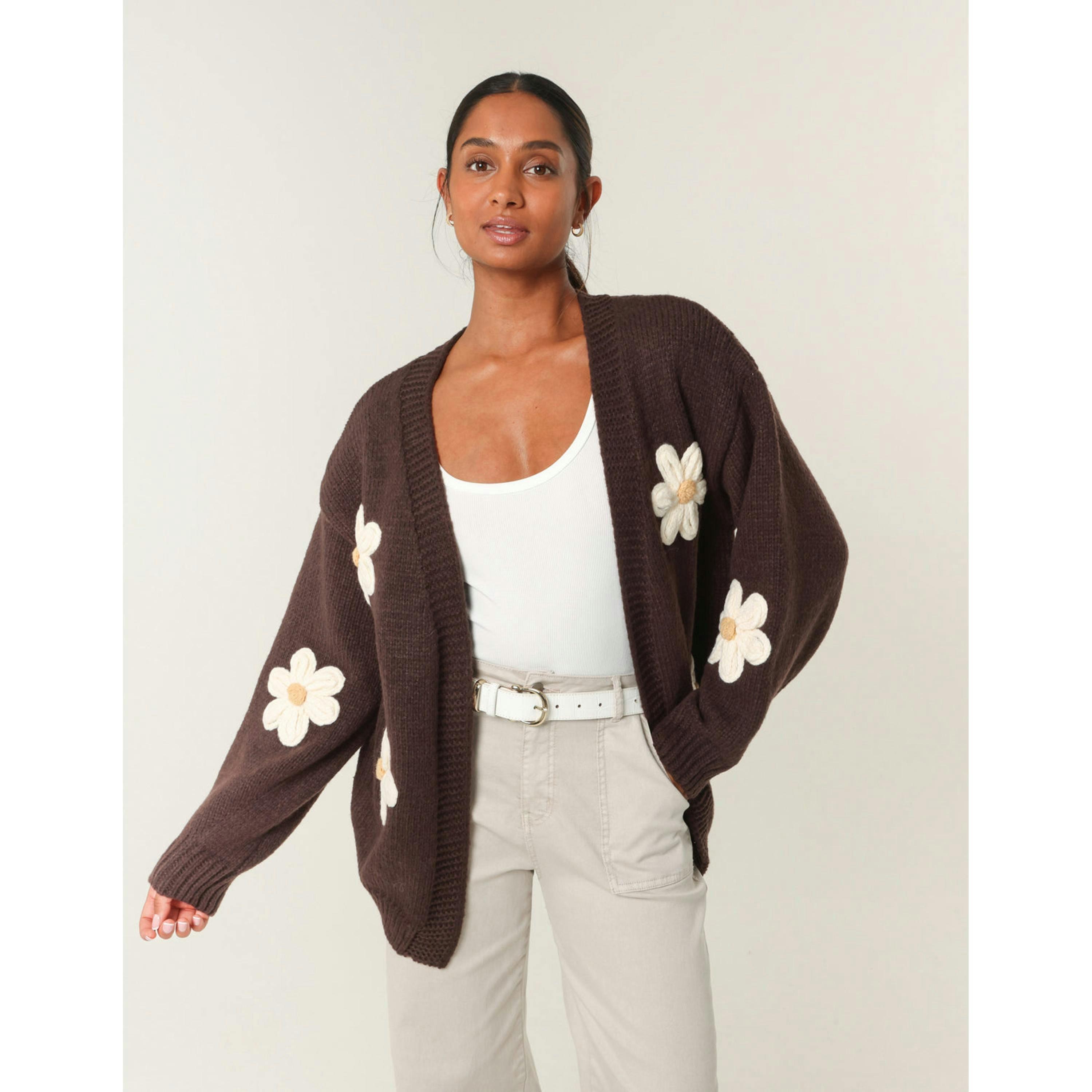 Blue Vanilla Daisy Large Flower Cardigan   in  Brown , view 1 of 6