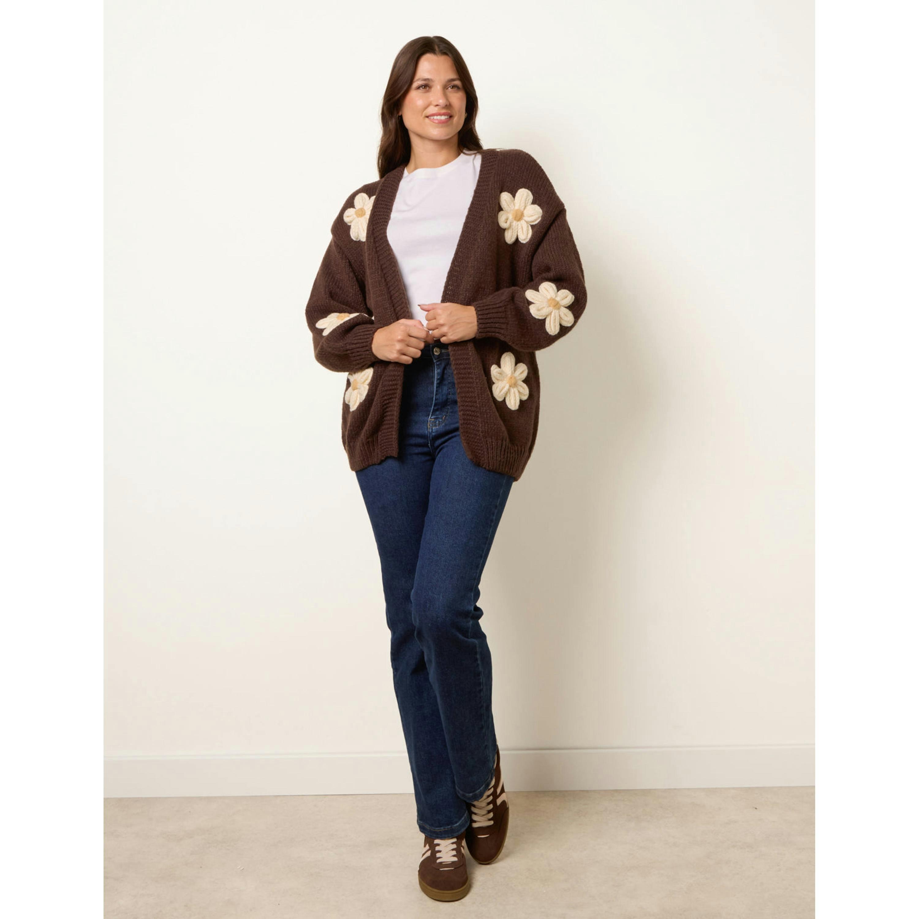 Blue Vanilla Daisy Large Flower Cardigan  in Brown , view 4 of 6