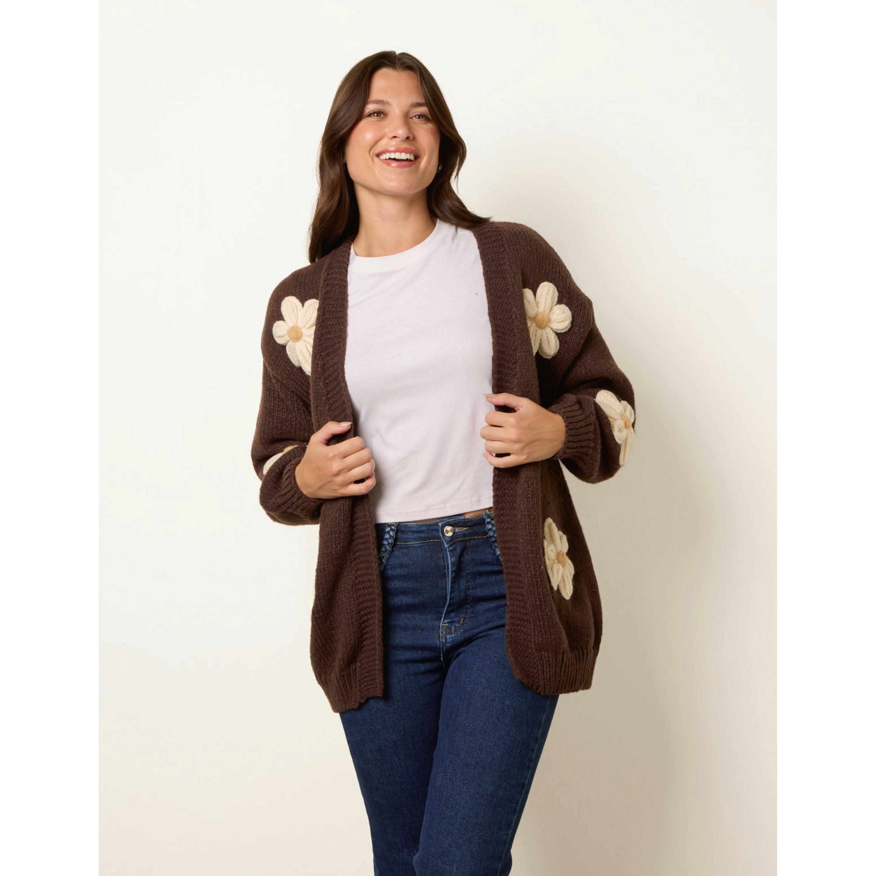 Blue Vanilla Daisy Large Flower Cardigan  in Brown , view 5 of 6