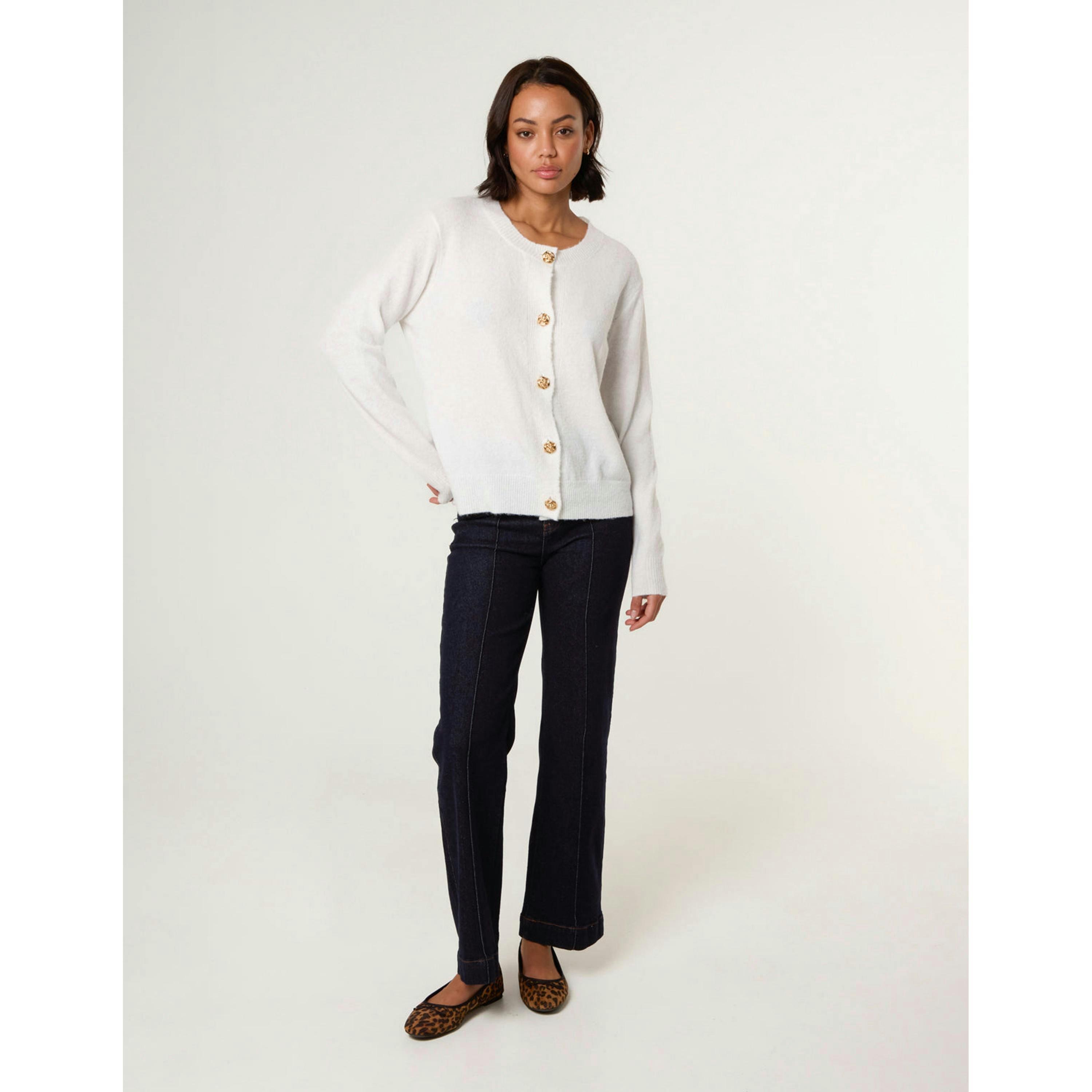 Blue Vanilla Gold Flower Buttons Cardigan  in Ivory , view 3 of 4
