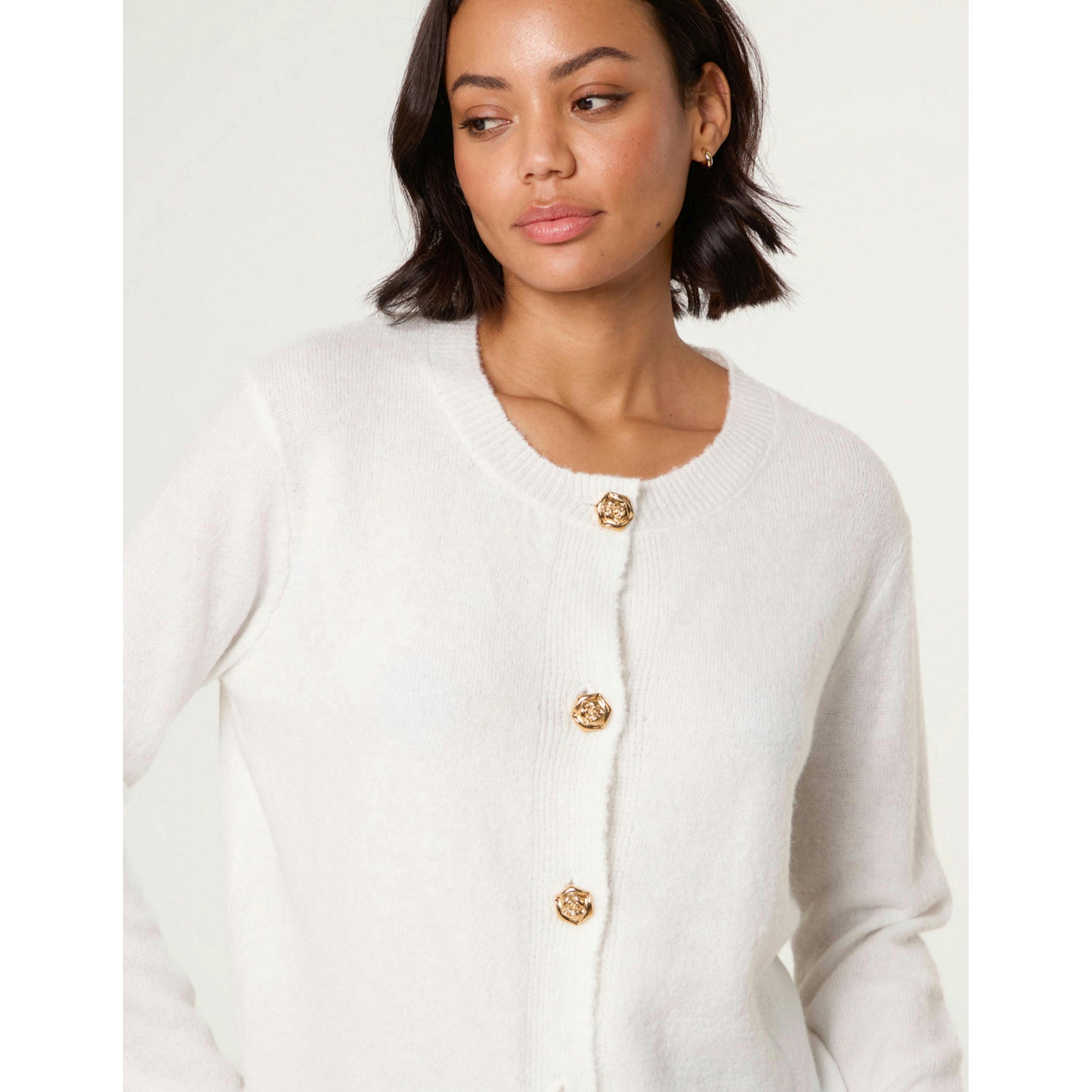 Blue Vanilla Gold Flower Buttons Cardigan  in Ivory , view 4 of 4
