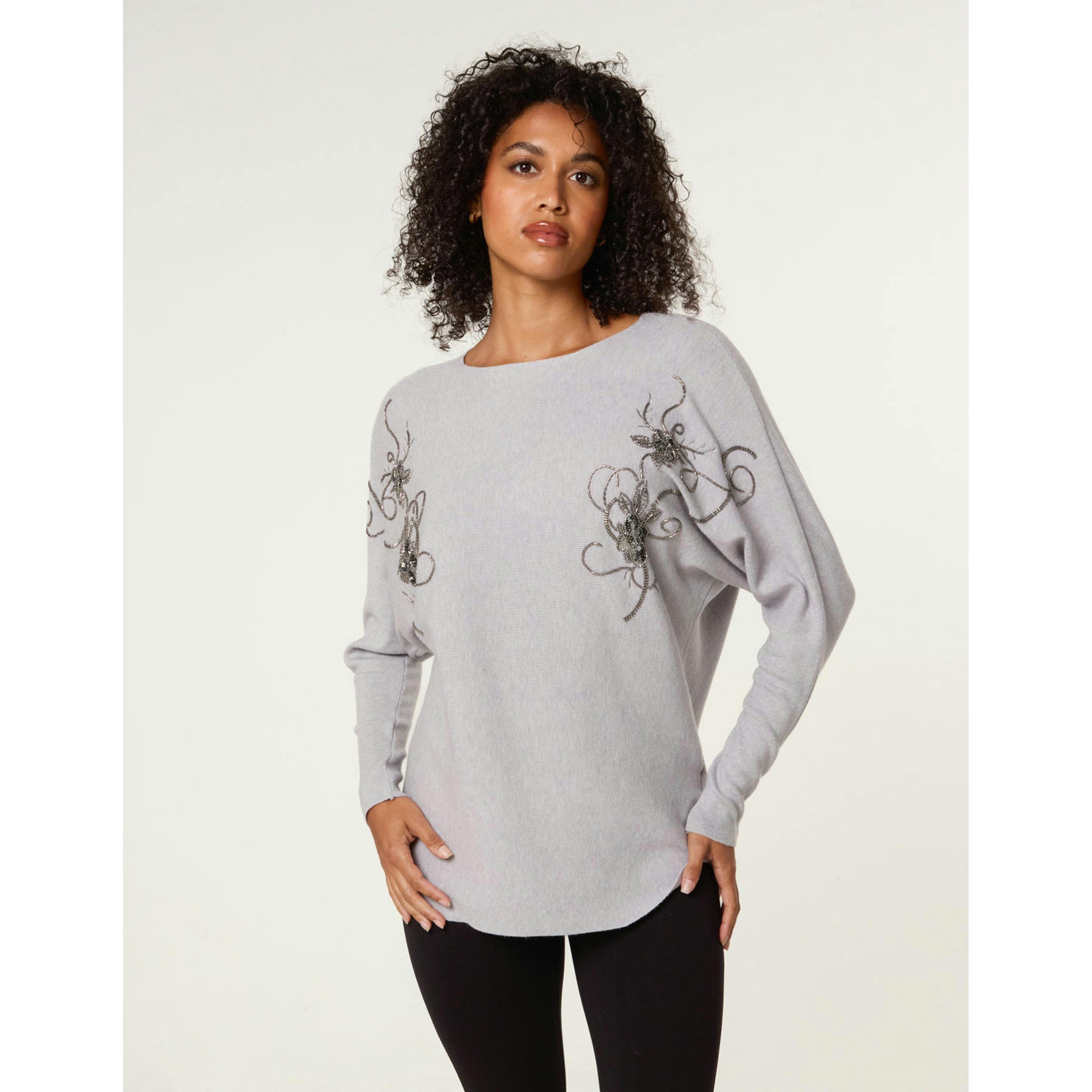 Blue Vanilla Embroidered Long Sleeve Jumper   in  Grey , view 1 of 4