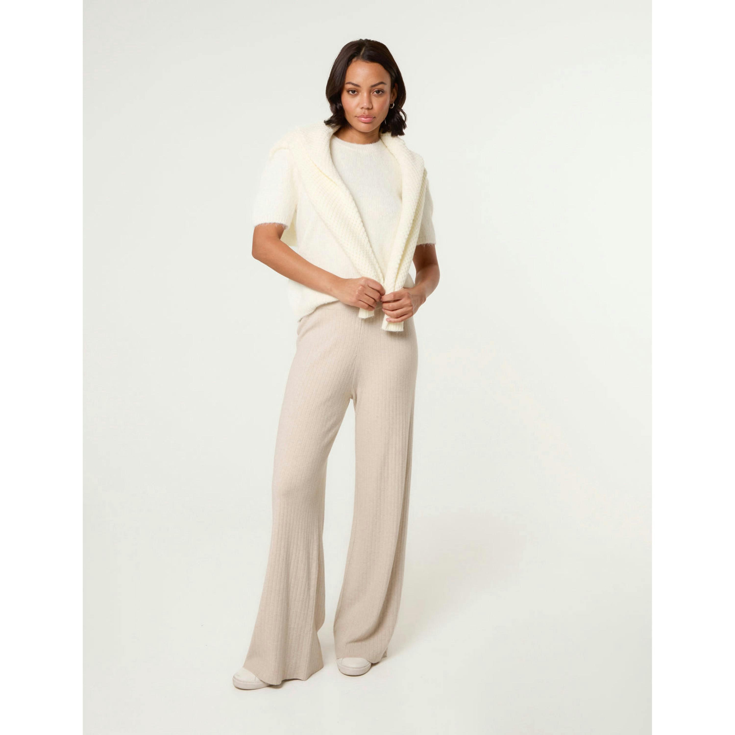 Blue Vanilla Ribbed Wide Leg Trousers   in  Beige , view 1 of 4
