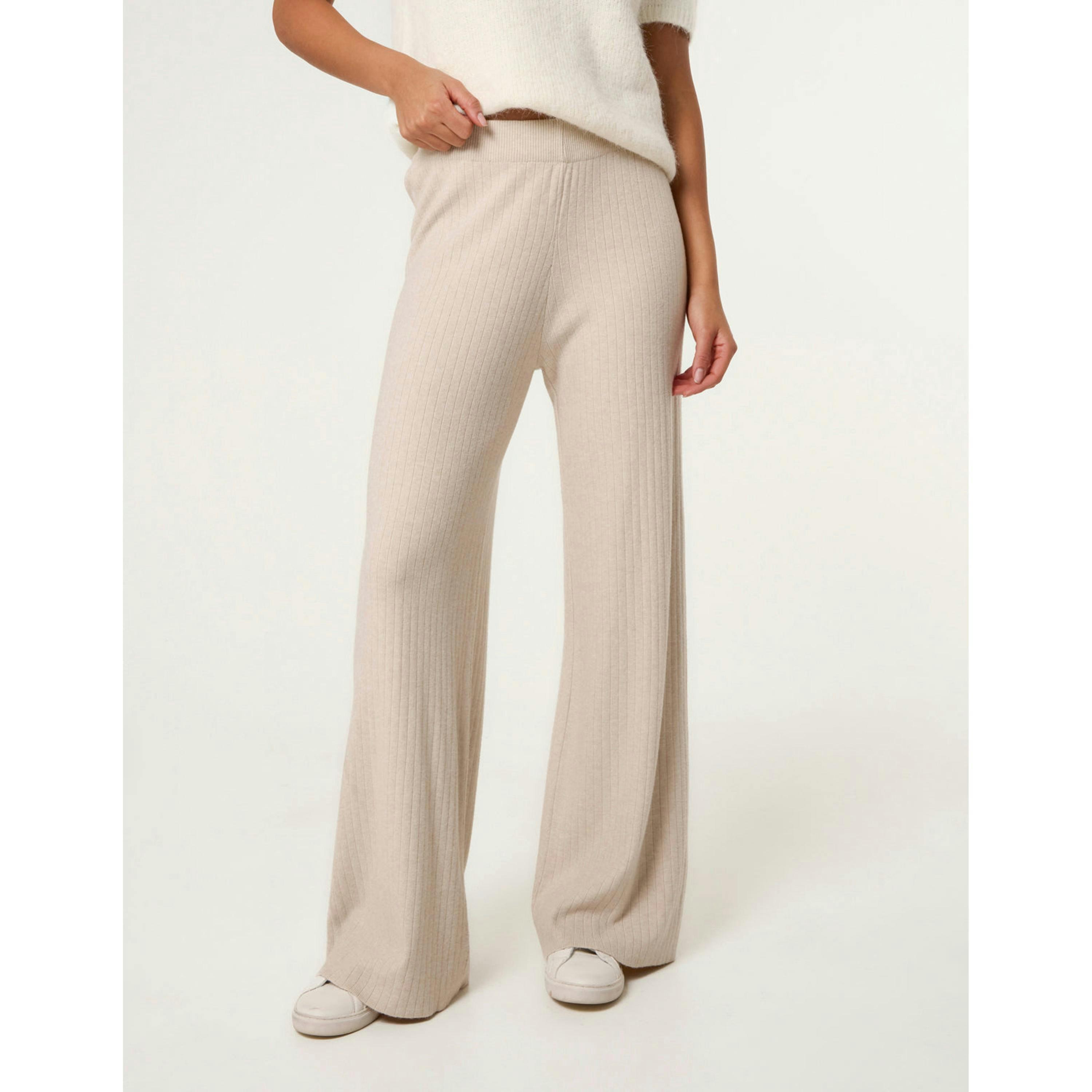 Blue Vanilla Ribbed Wide Leg Trousers  in Beige , view 3 of 4