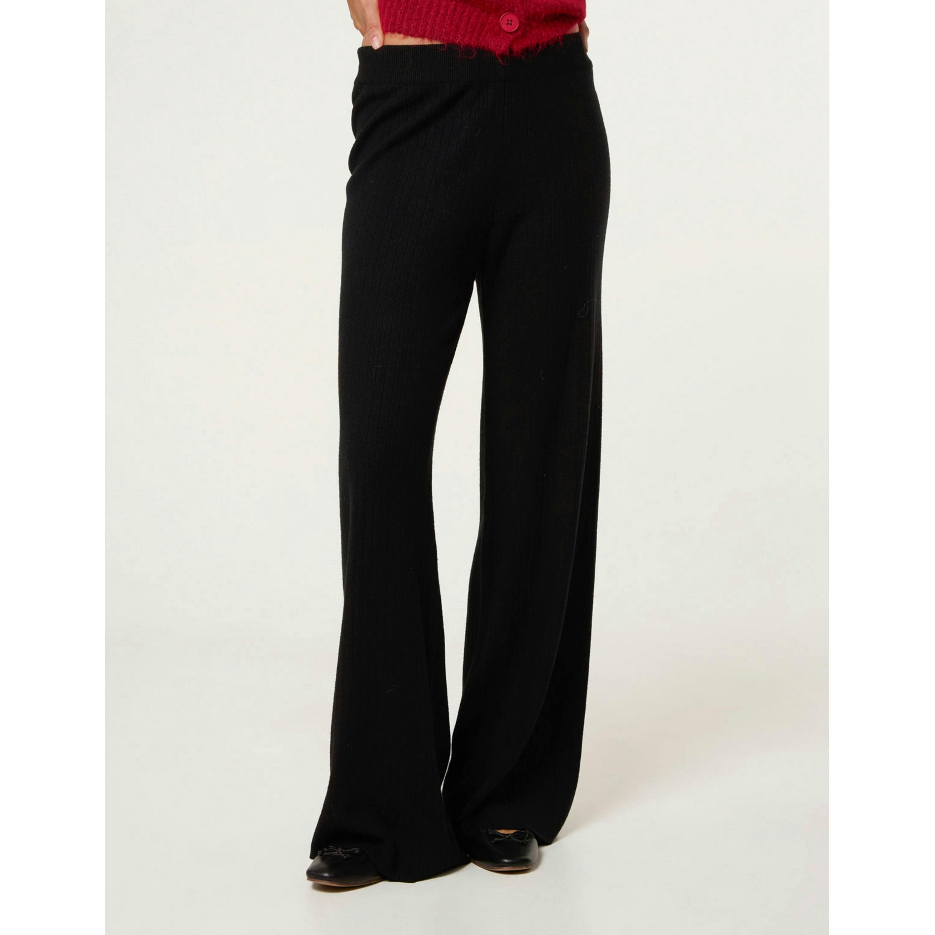 Blue Vanilla Ribbed Wide Leg Trousers  in Black , view 3 of 4