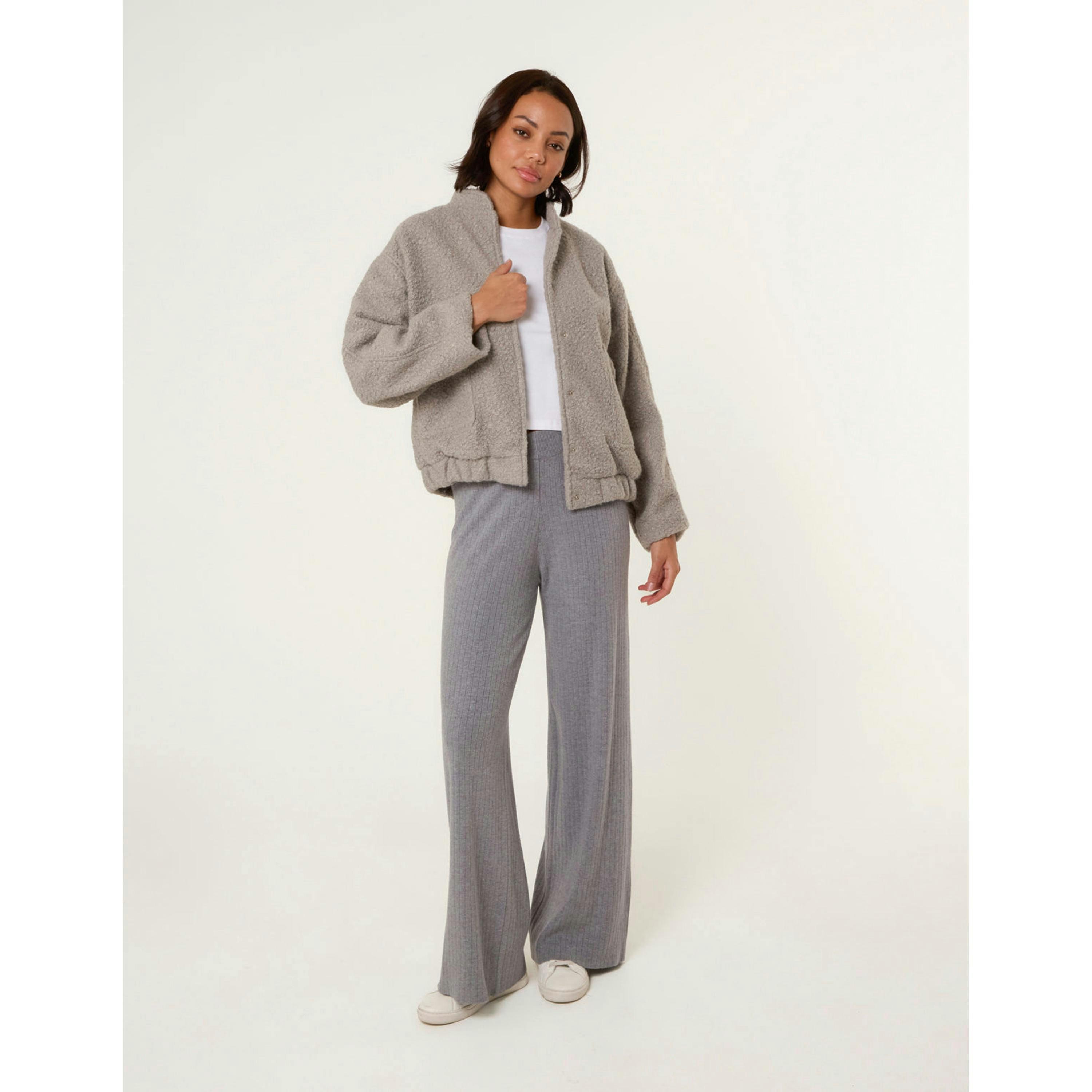 Blue Vanilla Ribbed Wide Leg Trousers  in Grey , view 3 of 4
