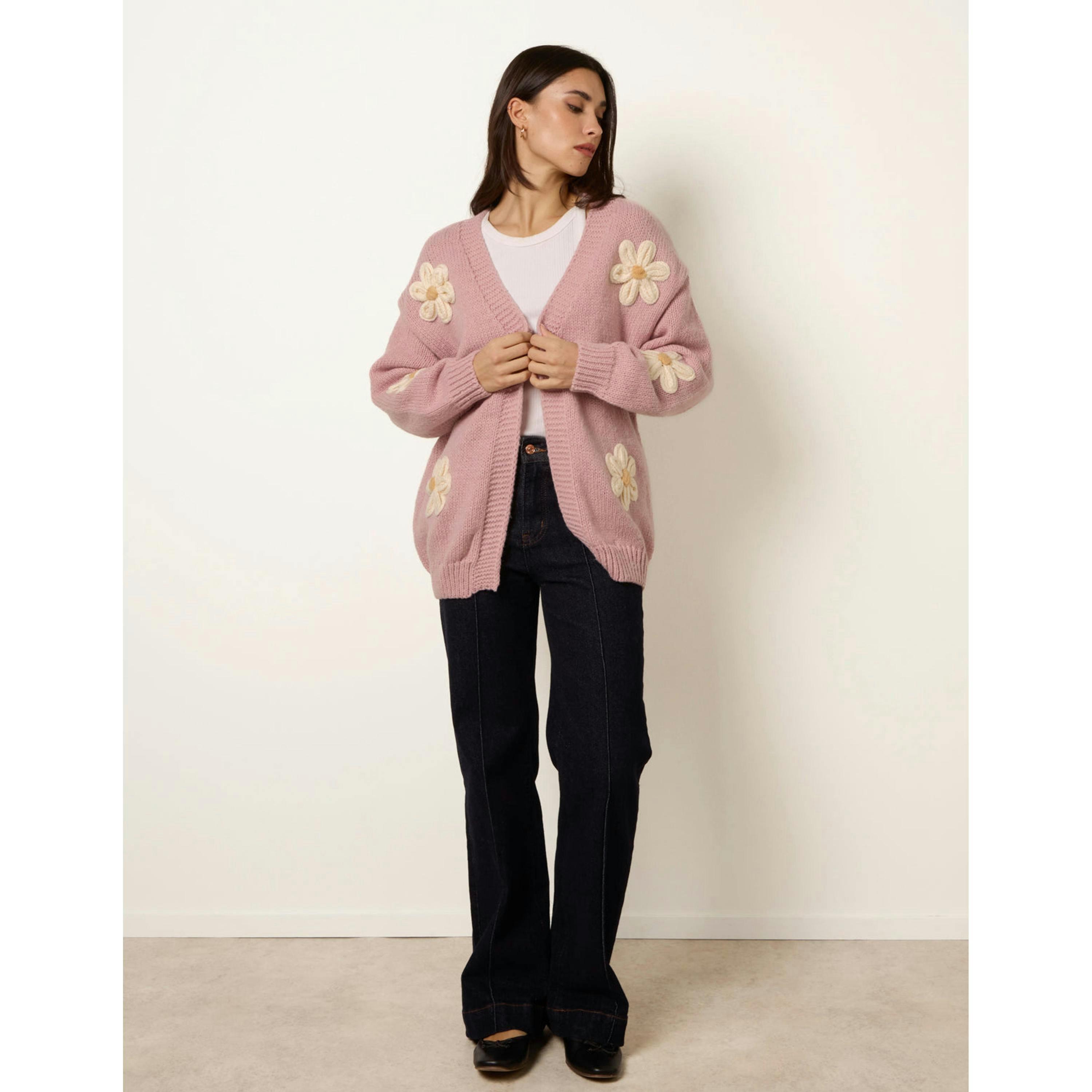 Blue Vanilla Daisy Large Flower Cardigan  in Pink , view 3 of 4
