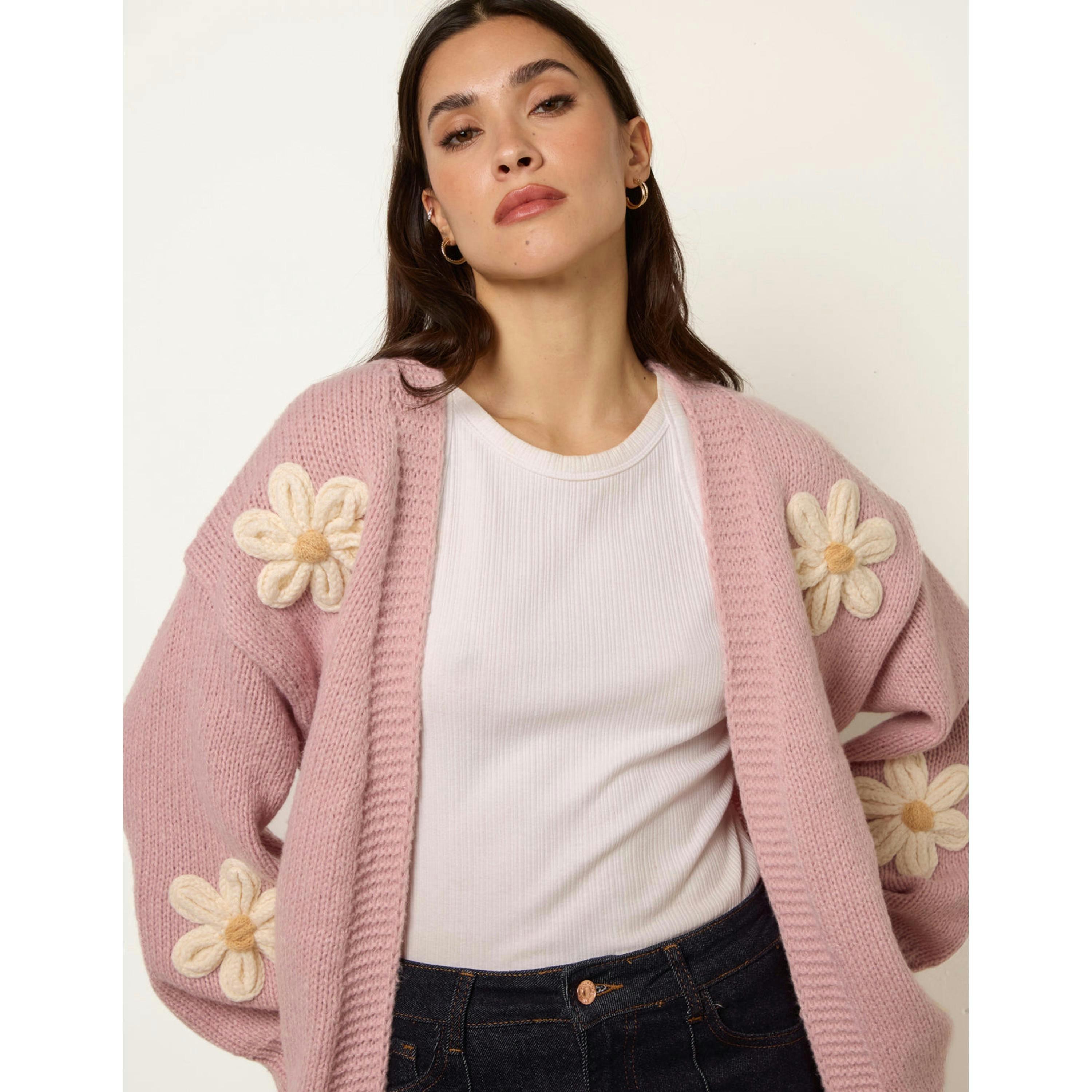Blue Vanilla Daisy Large Flower Cardigan  in Pink , view 4 of 4