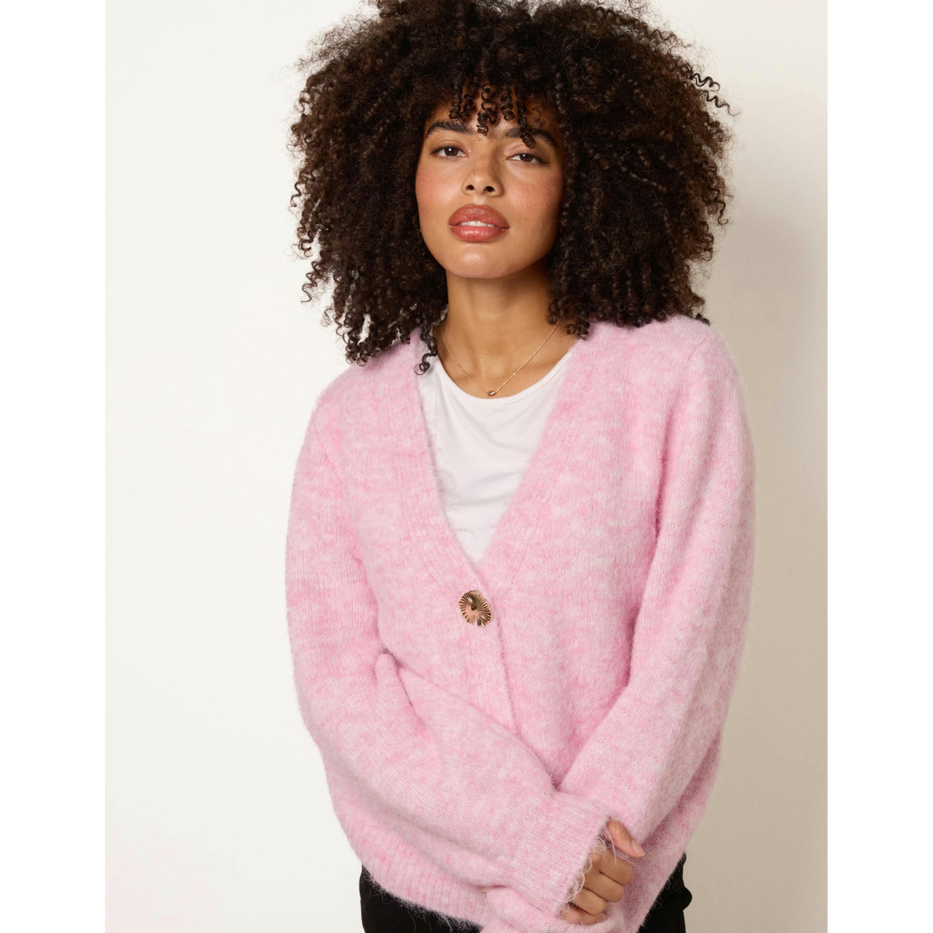 Blue Vanilla Gold Tone Flower Embossed Button Cardigan   in  Pink , view 1 of 4