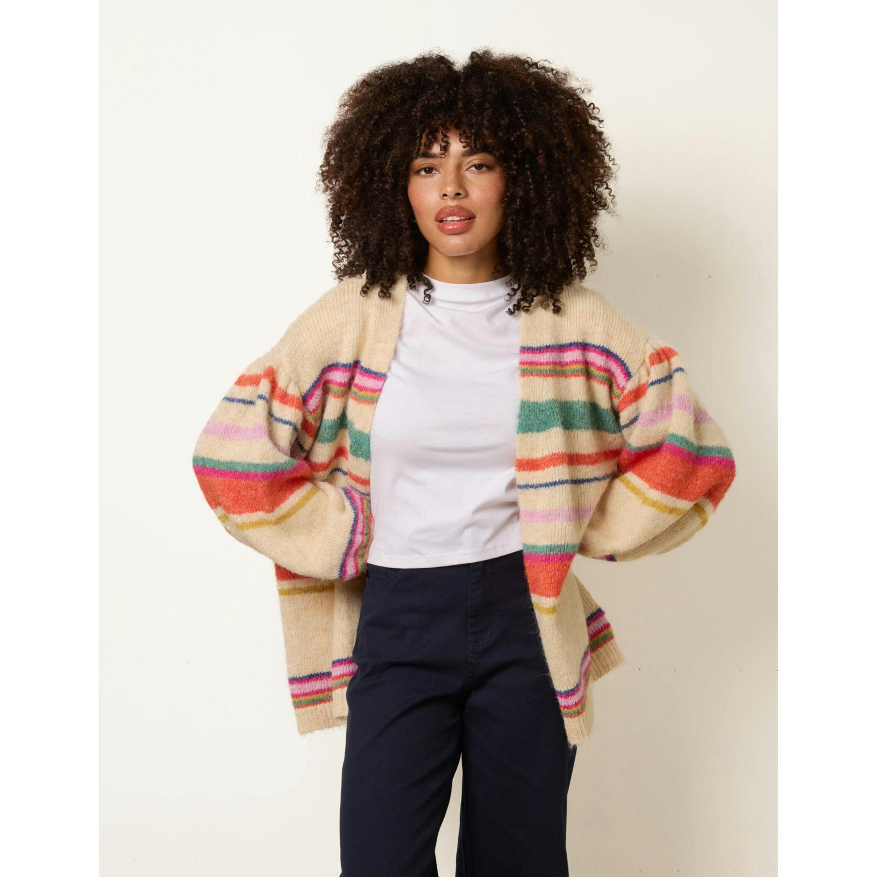 Blue Vanilla Multi Coloured Stripe Cardigan  in Beige , view 1 of 4