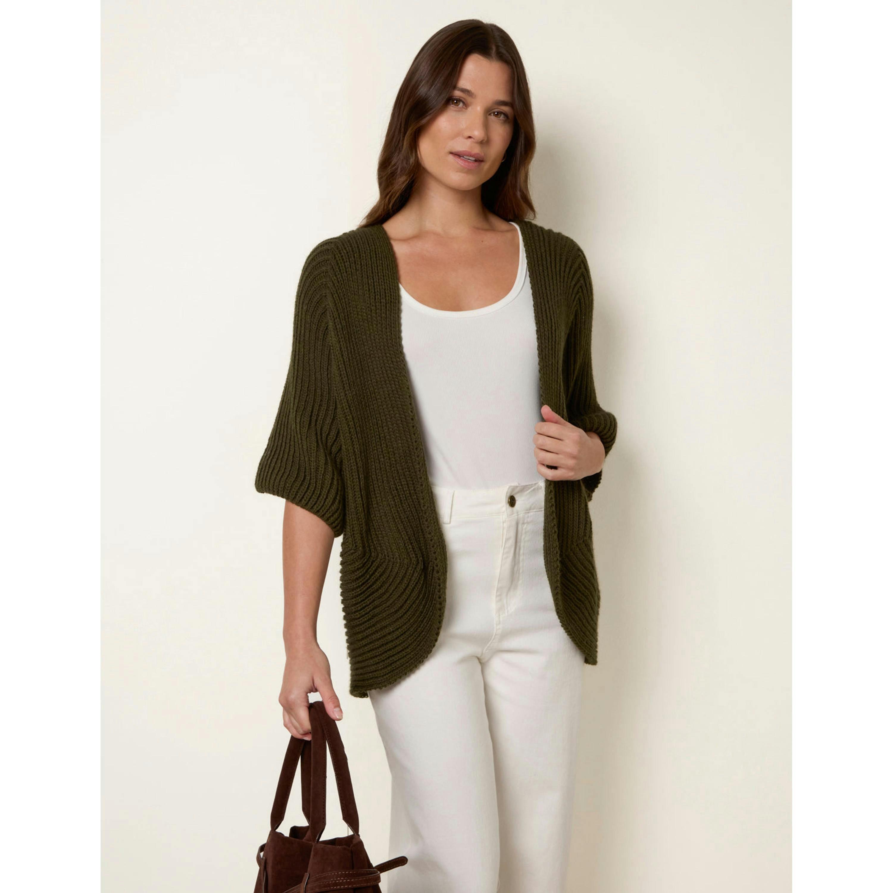 Blue Vanilla Pointelle Knit Cardigan   in  Khaki , view 1 of 4