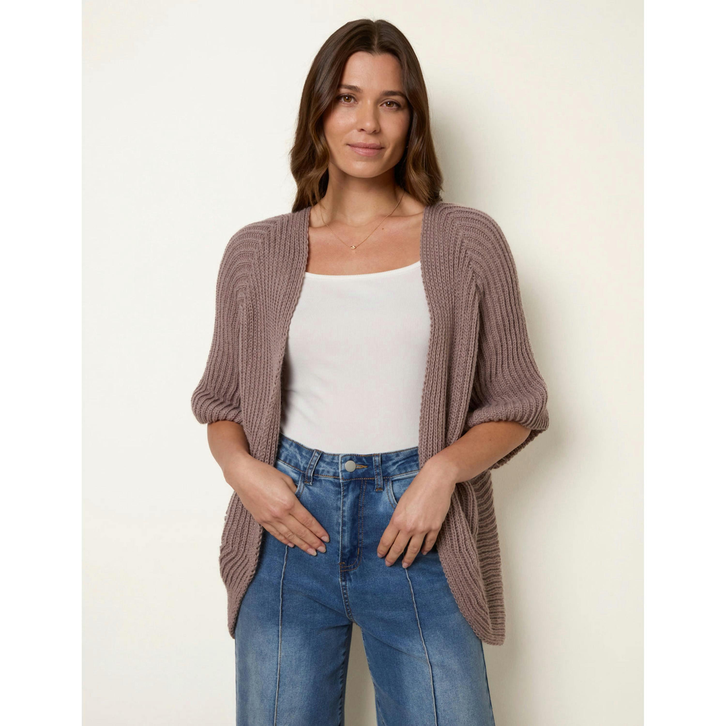 Blue Vanilla Pointelle Knit Cardigan   in  Beige , view 1 of 4